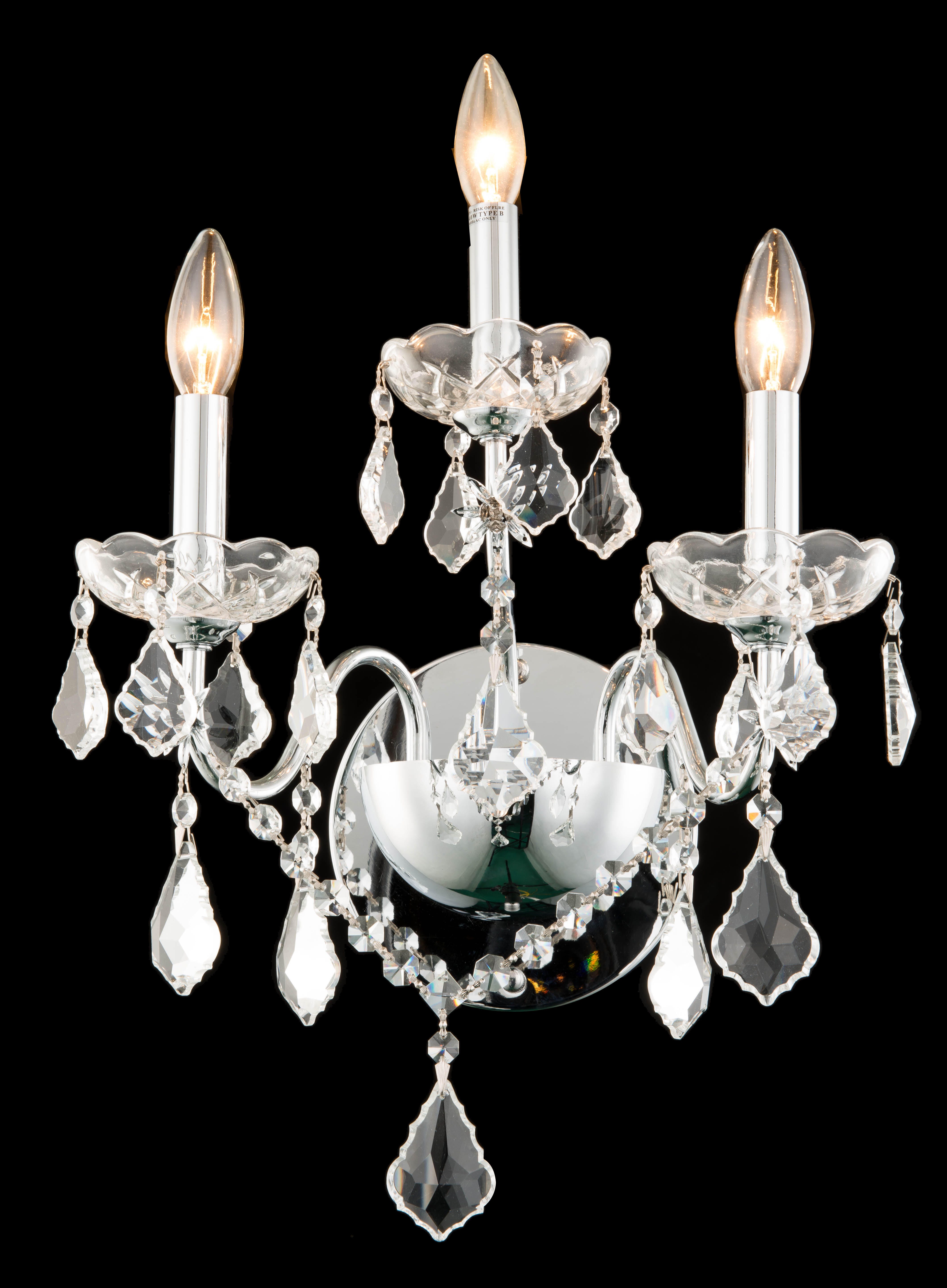 St. Francis 3 Light Chrome Wall Sconce Clear Royal Cut Crystal, Chrome, large