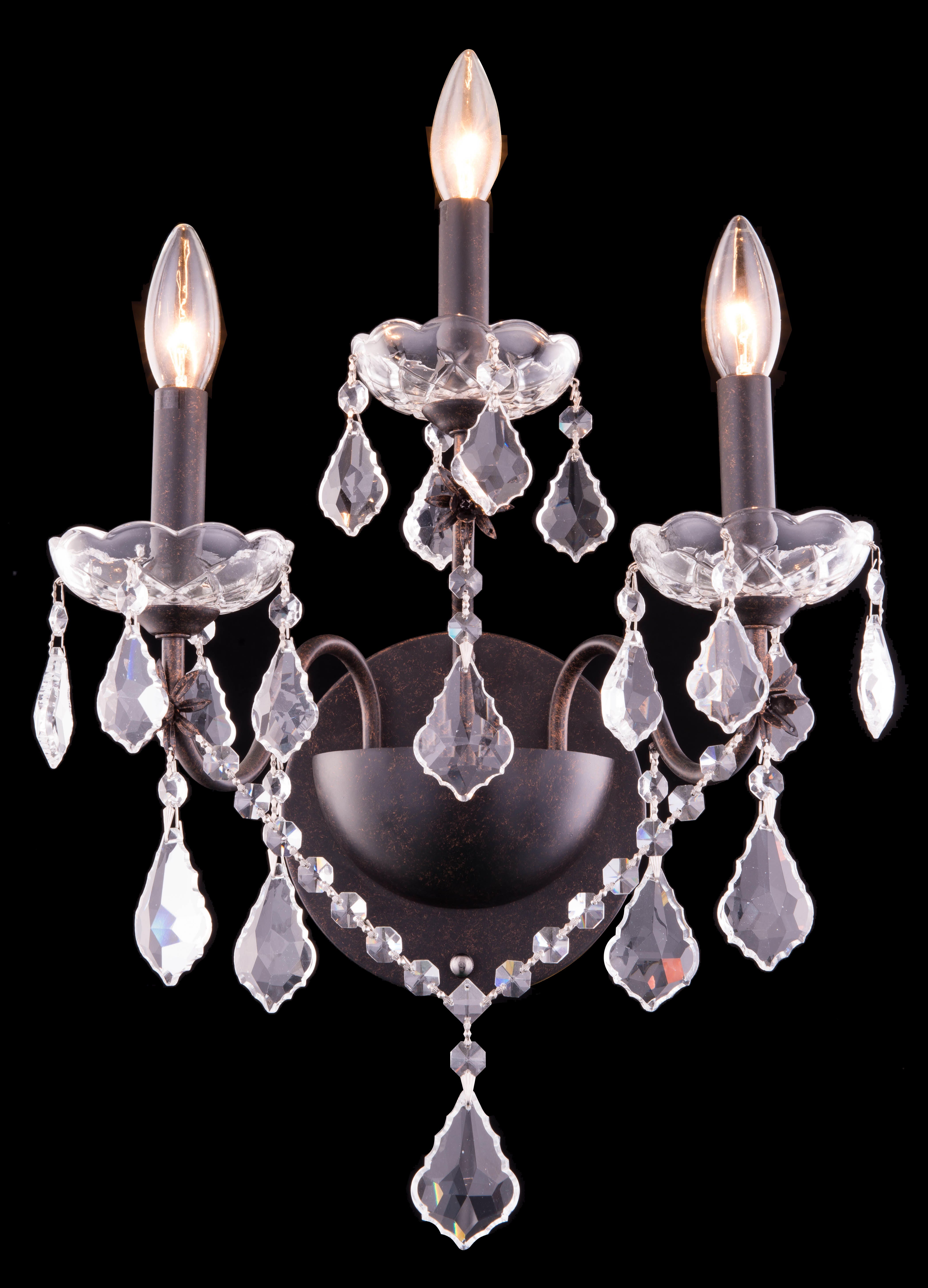 St. Francis 3 Light Dark Bronze Wall Sconce Clear Royal Cut Crystal, Dark Bronze, large