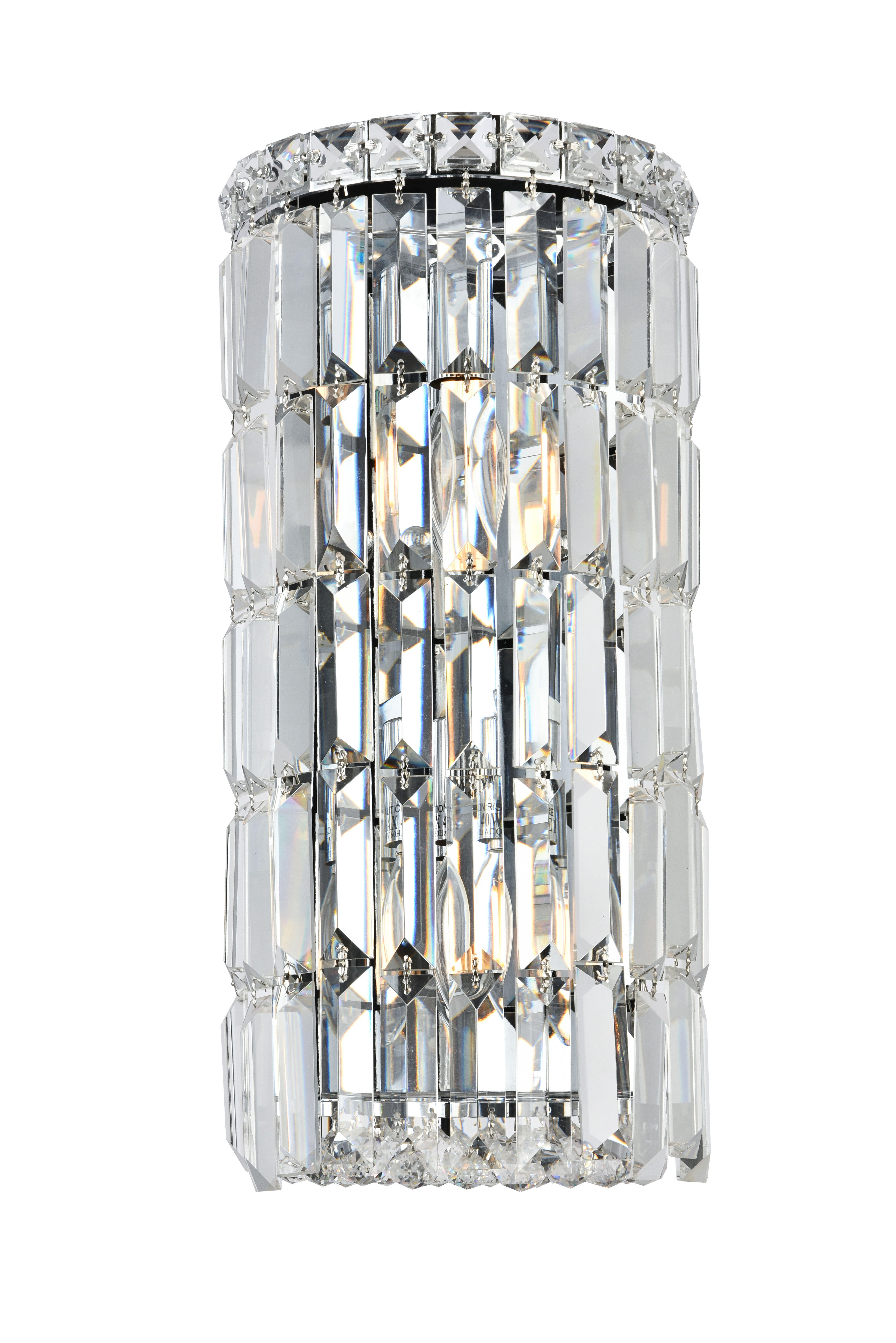 Maxime 2 Light Chrome Wall Sconce Clear Royal Cut Crystal, Chrome, large