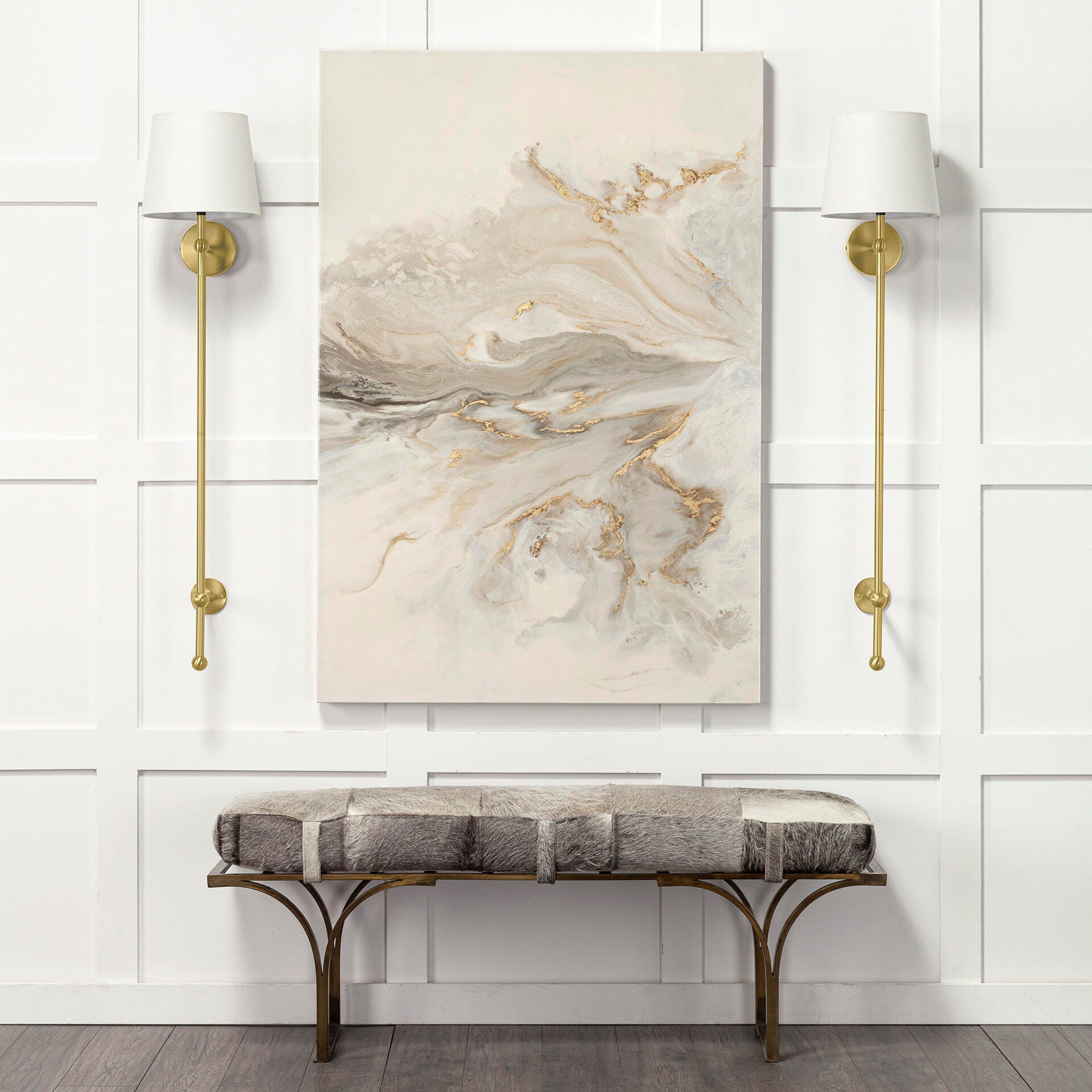 Mercana Chester Metal and Cream Fabric Shade Wall Sconce, , rollover
