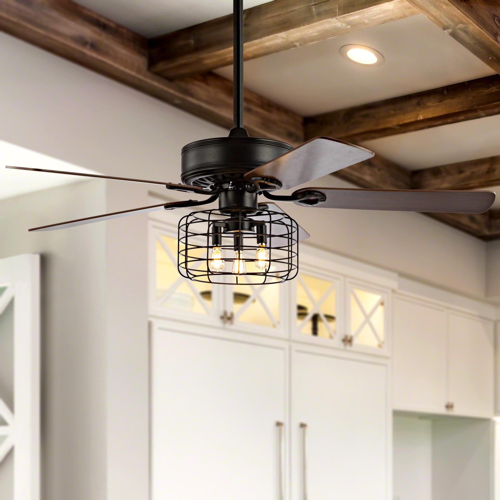 JONATHAN Y Asher 3-Light Industrial LED Ceiling Fan, , large