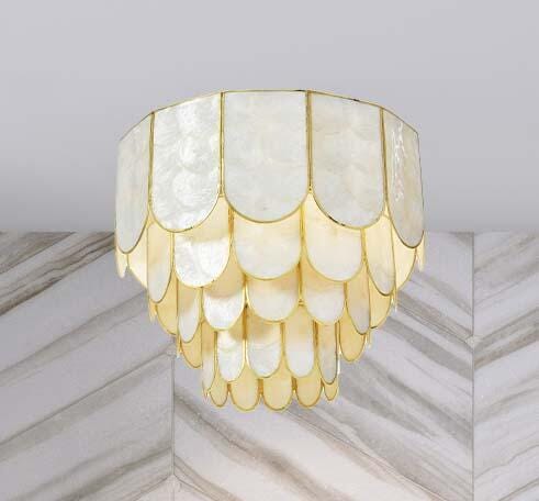 CREATIVE CO-OP 14" Round 4-Tier Capiz and Metal Flush Mount Ceiling Light, , large