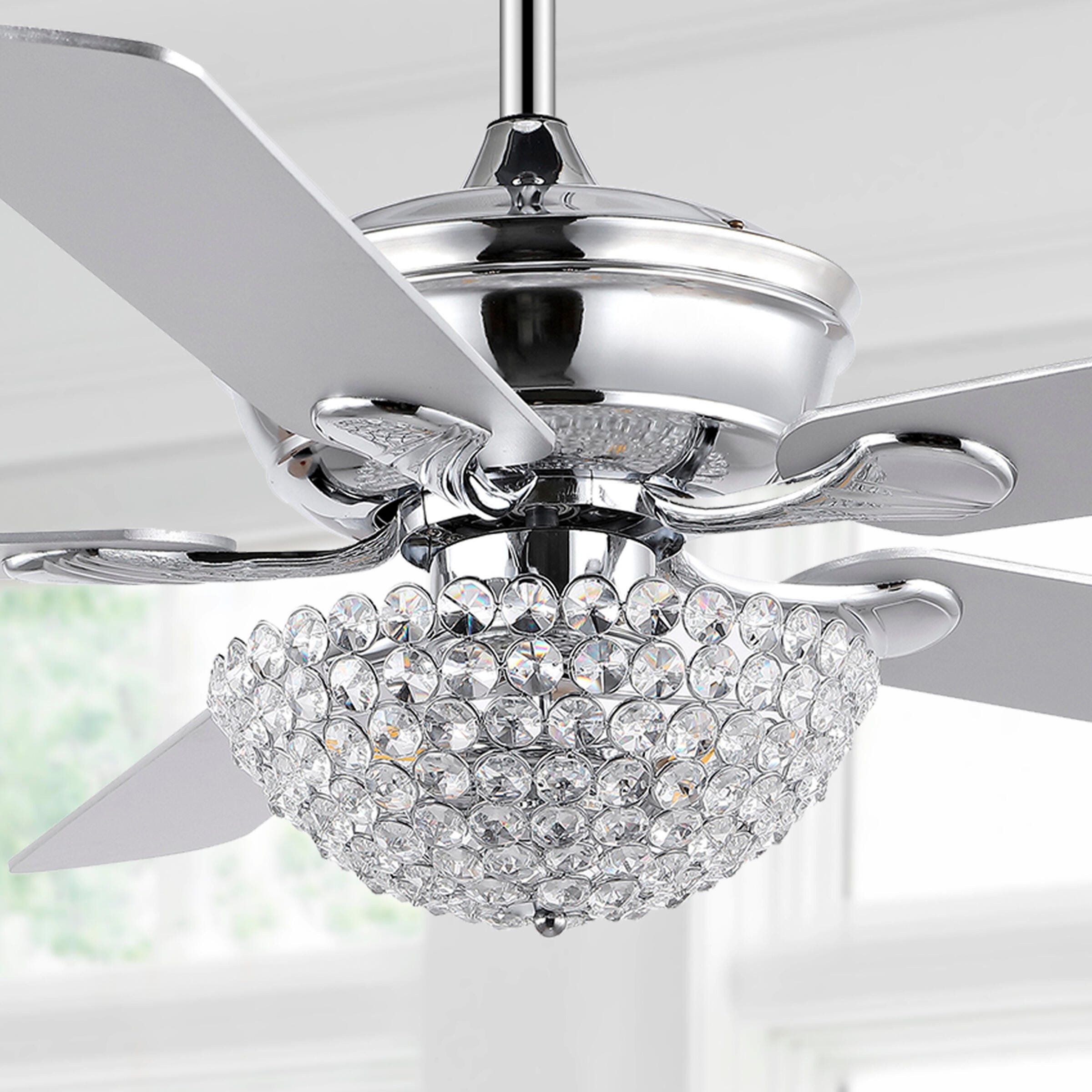 JONATHAN Y 3-Light Ceiling Fan, Chrome, rollover