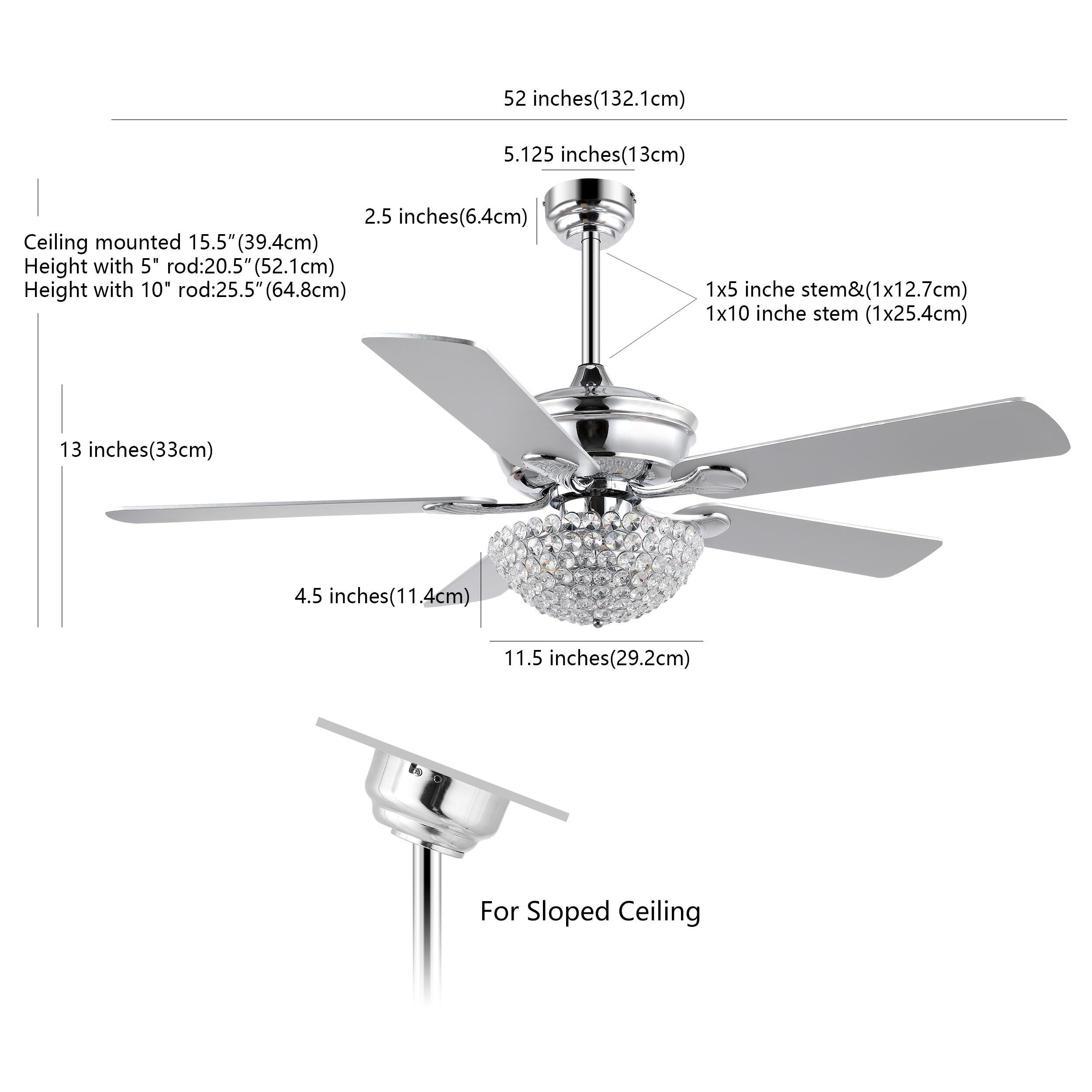 JONATHAN Y 3-Light Ceiling Fan, Chrome, large