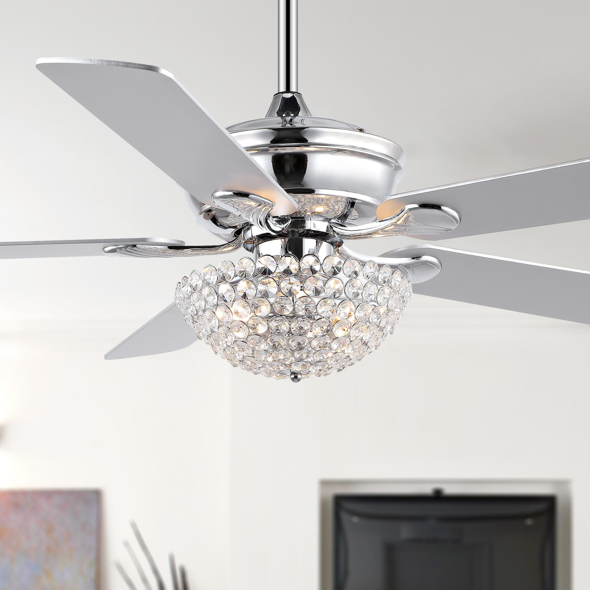 JONATHAN Y 3-Light Ceiling Fan, Chrome, large