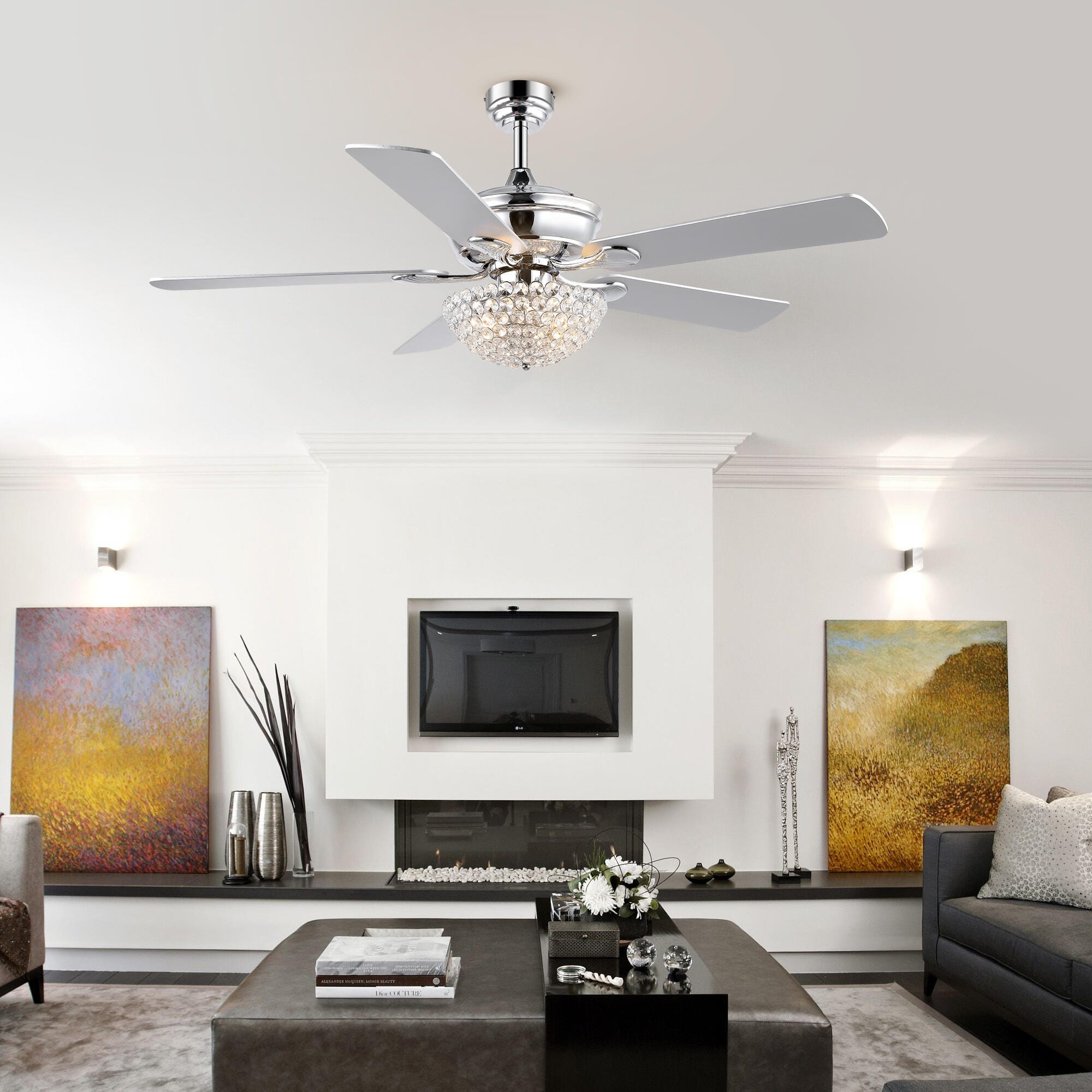 JONATHAN Y 3-Light Ceiling Fan, Chrome, large