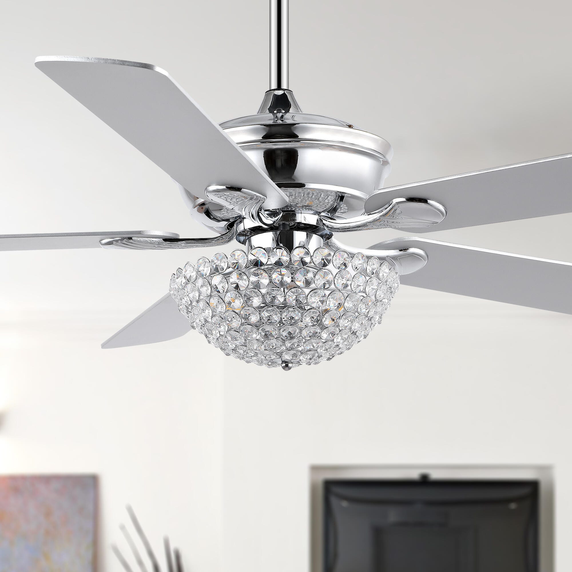 JONATHAN Y 3-Light Ceiling Fan, Chrome, large