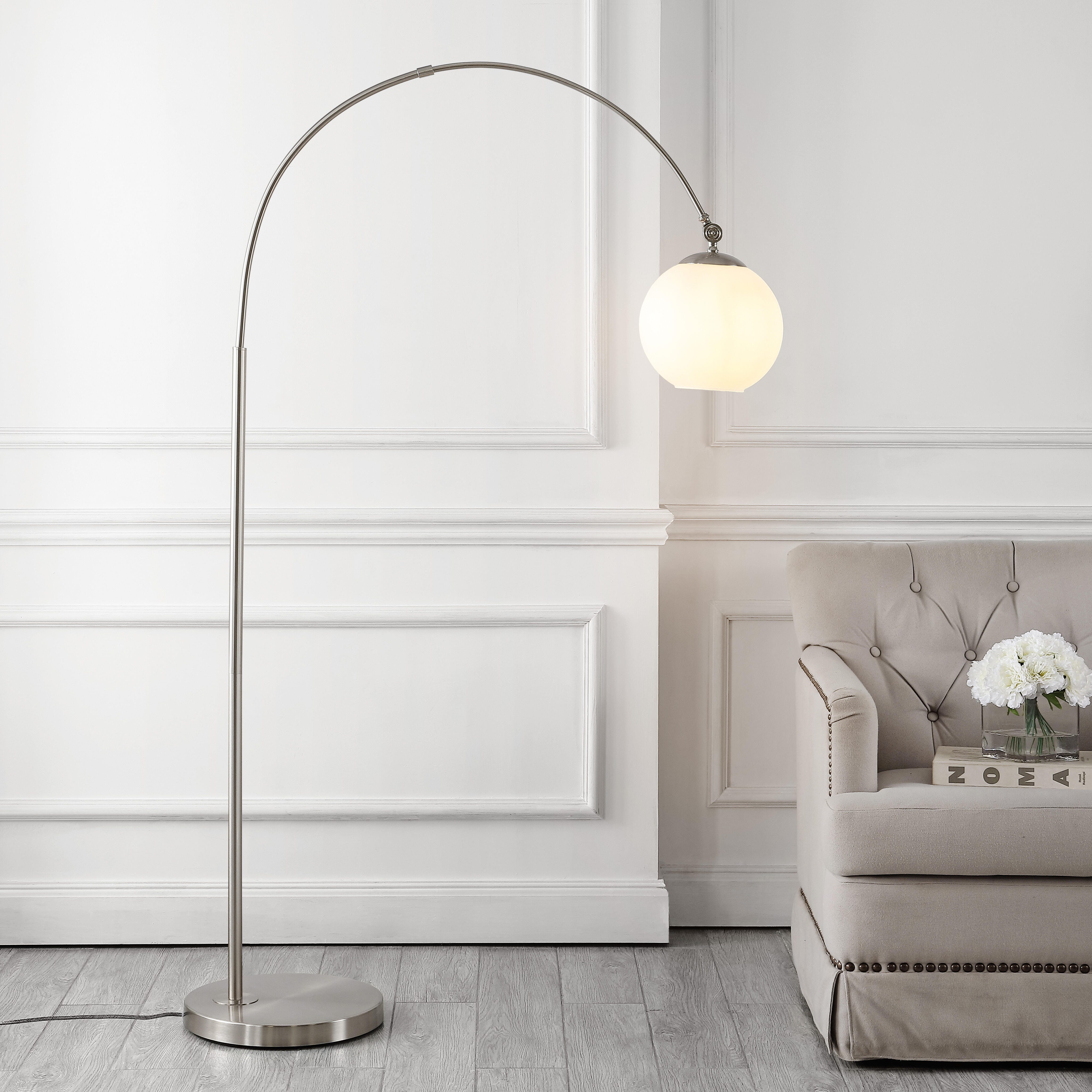 JONATHAN Y Nora 71" Coastal Vintage Iron LED Floor Lamp, Nickel/White, Nickel, rollover
