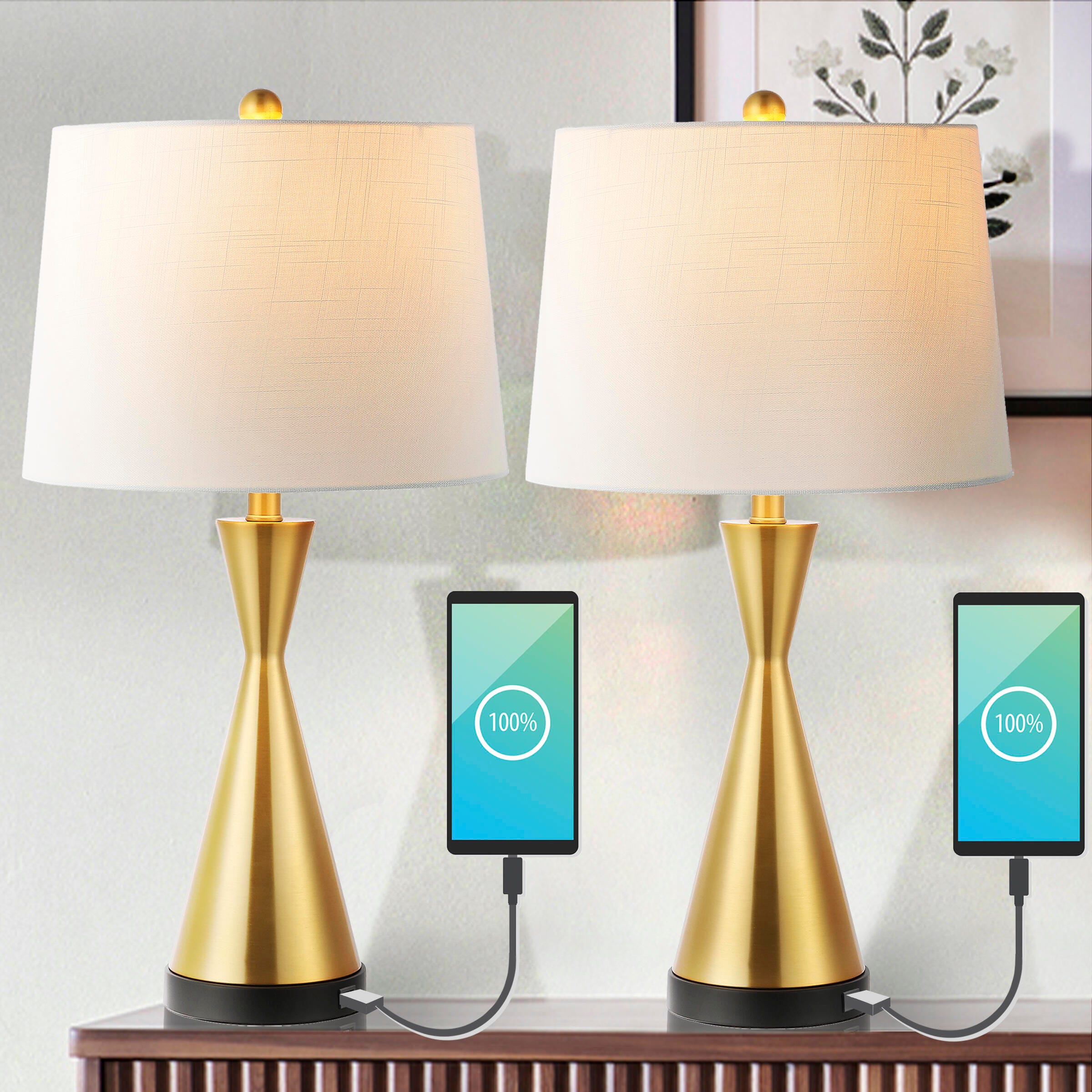 JONATHAN Y Colton 26" Classic French Country Iron LED Table Lamp with USB Charging Port, Brass Gold (Set of 2), Brass Gold, large