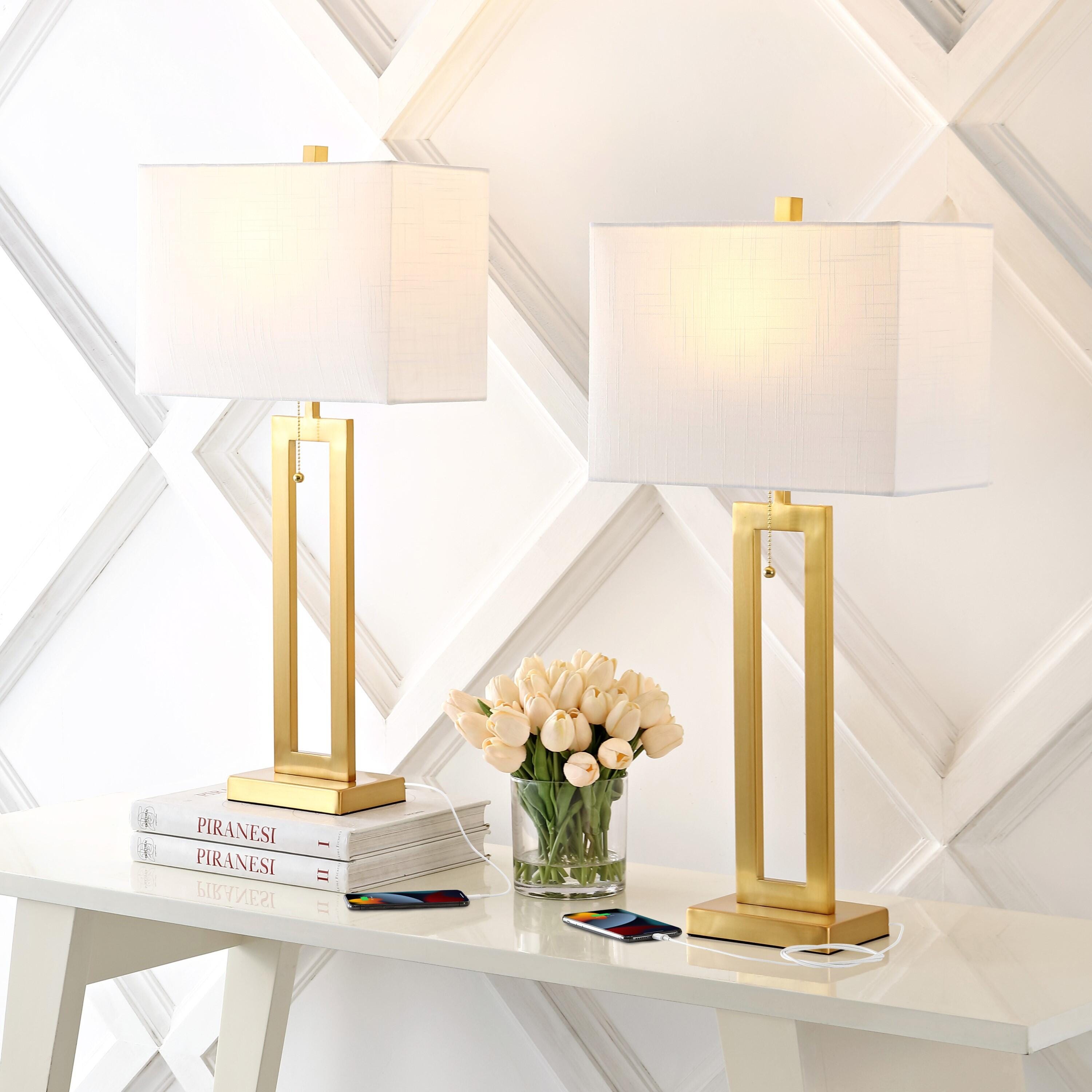 JONATHAN Y Sabrina LED Table Lamp with USB (Set of 2), Brass Gold, rollover