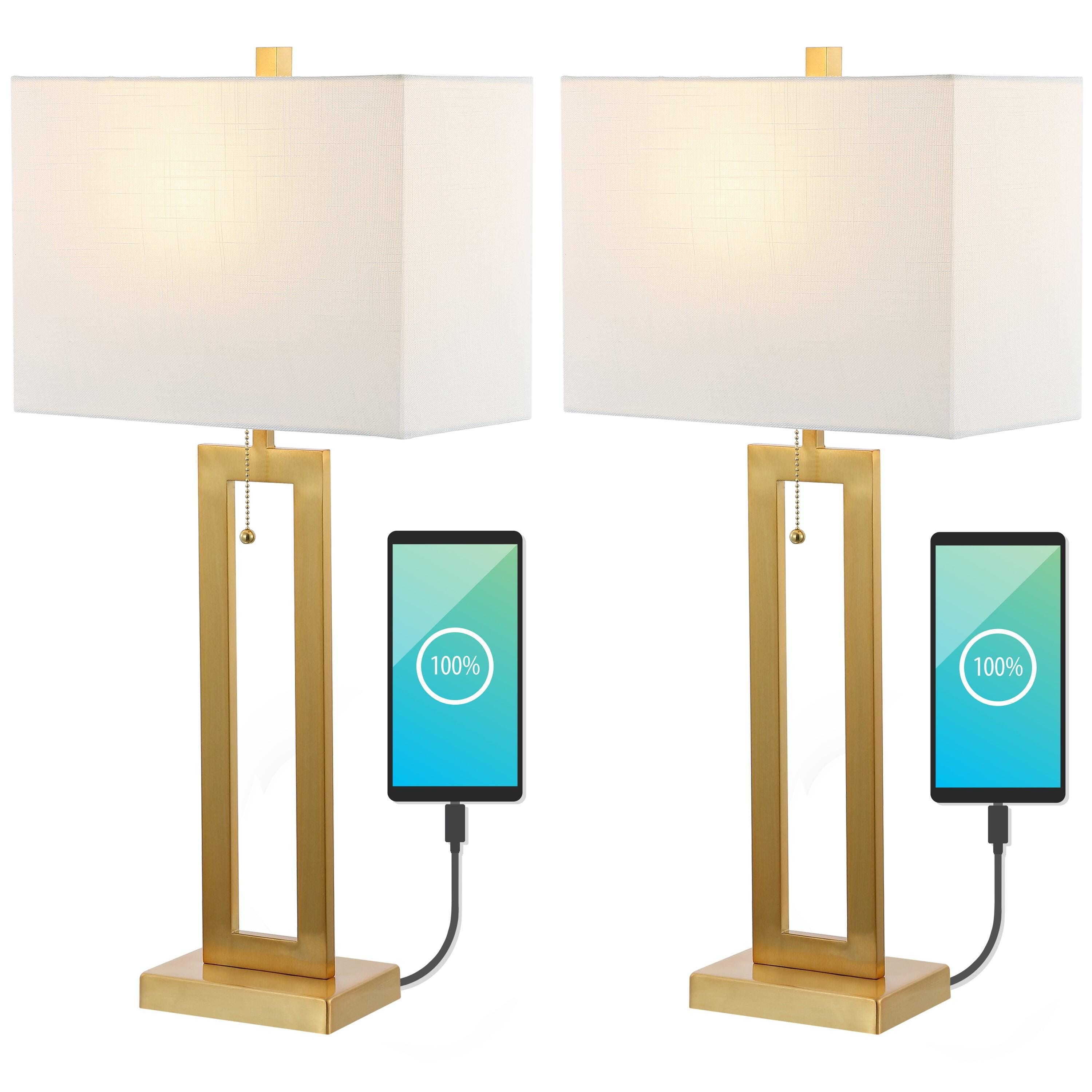 JONATHAN Y Sabrina LED Table Lamp with USB (Set of 2), Brass Gold, large