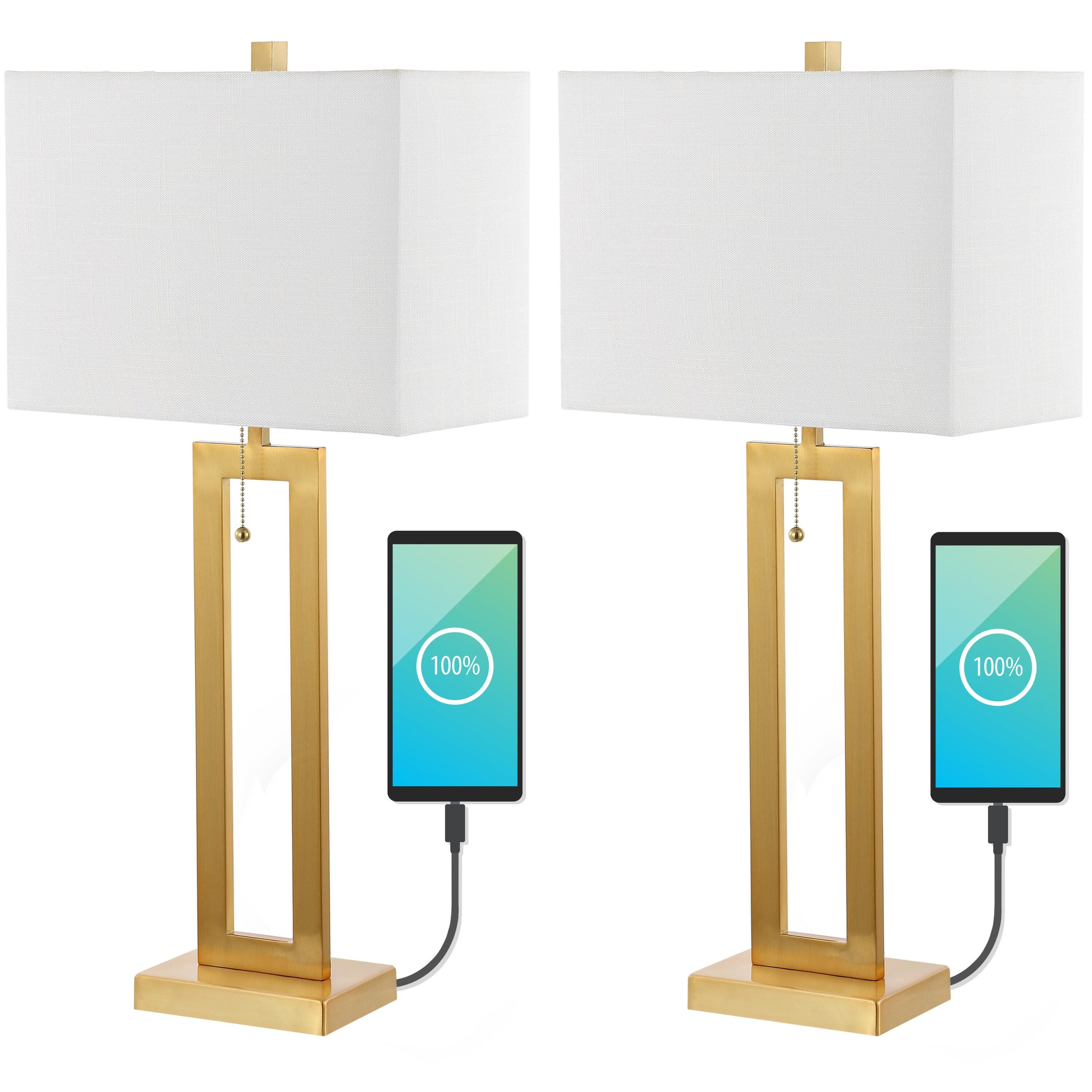 JONATHAN Y Sabrina LED Table Lamp with USB (Set of 2), Brass Gold, large
