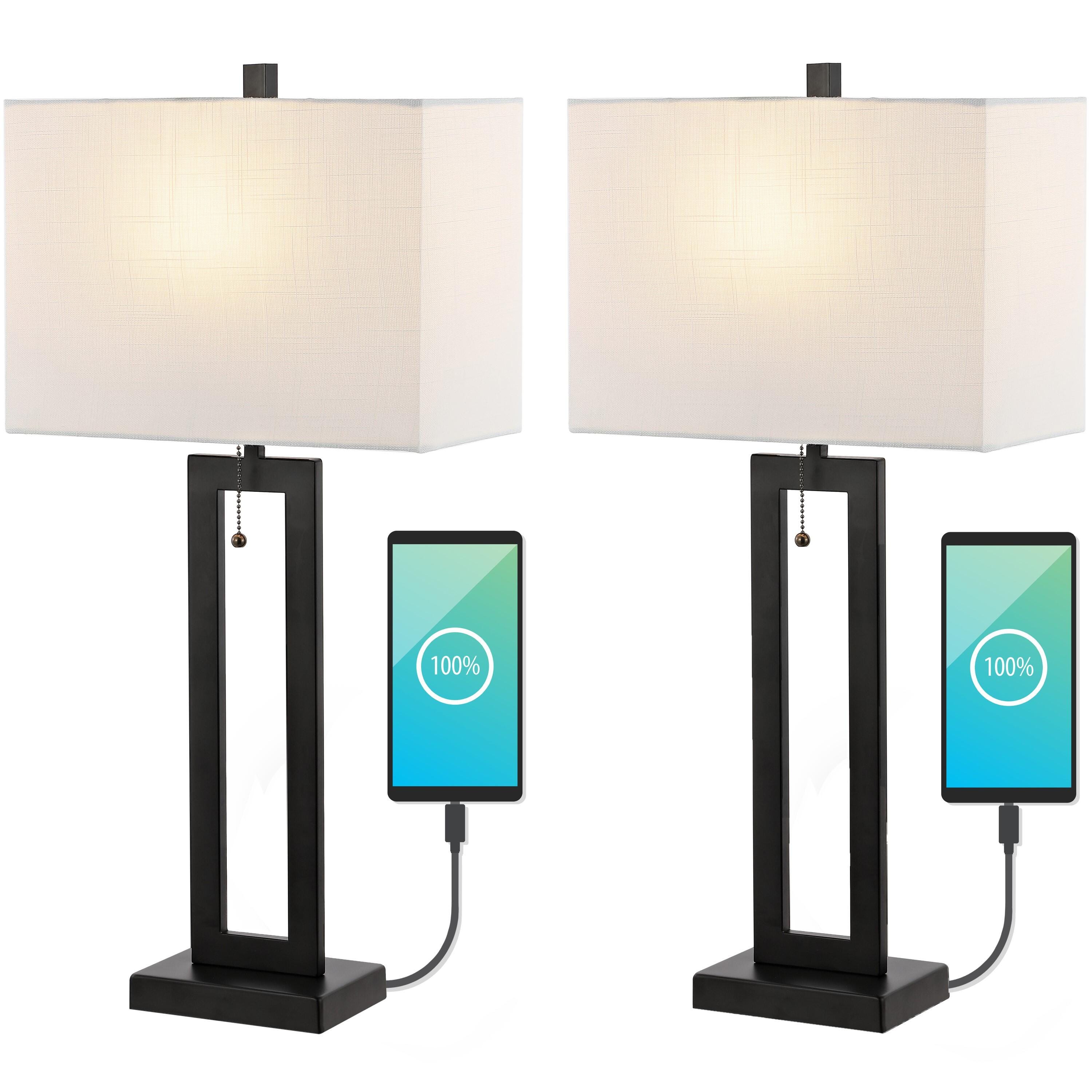 JONATHAN Y Sabrina LED Table Lamp with USB (Set of 2), Black, large