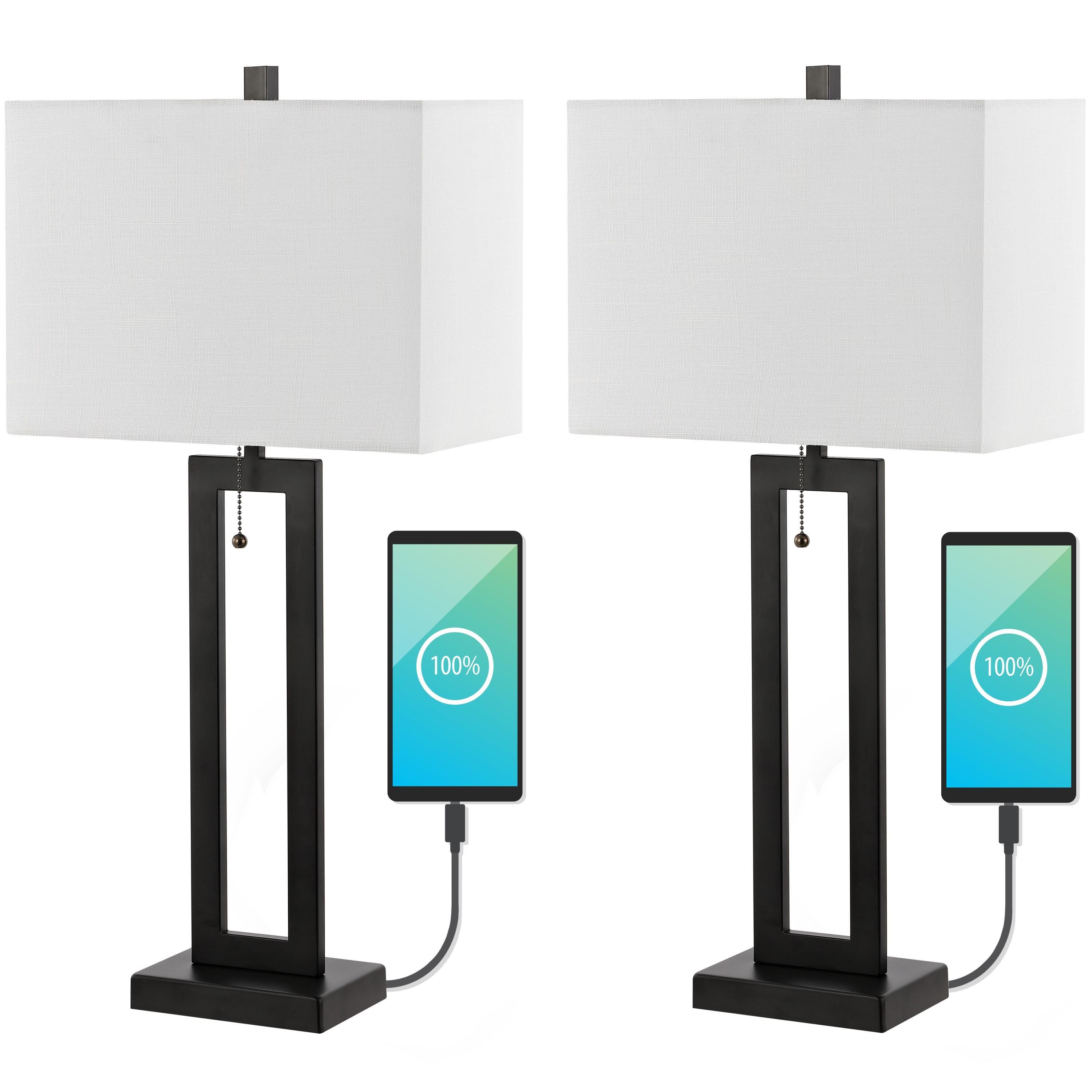JONATHAN Y Sabrina LED Table Lamp with USB (Set of 2), Black, large