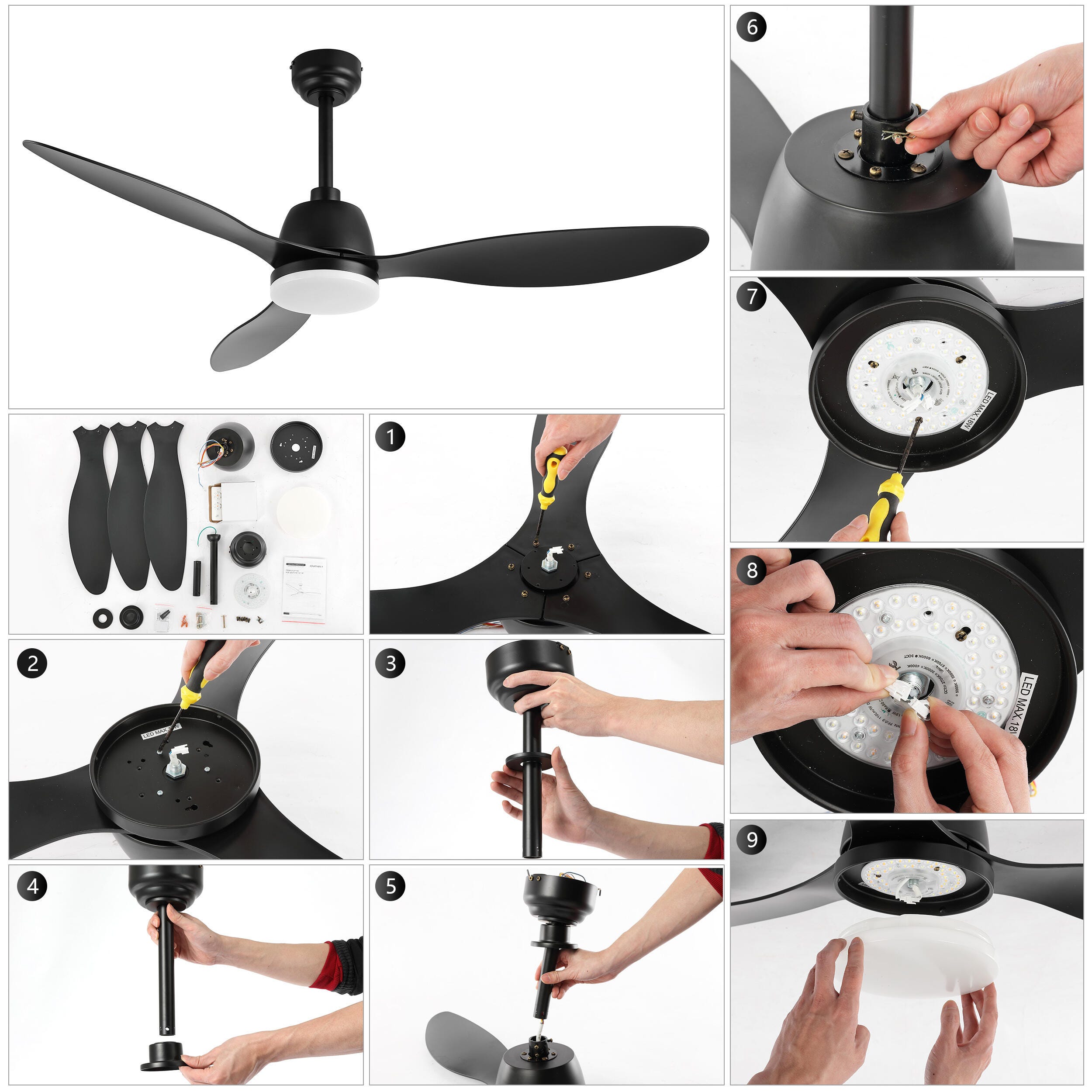 JONATHAN Y Audie 52" 1-Light Integrated LED Ceiling Fan, Black, large