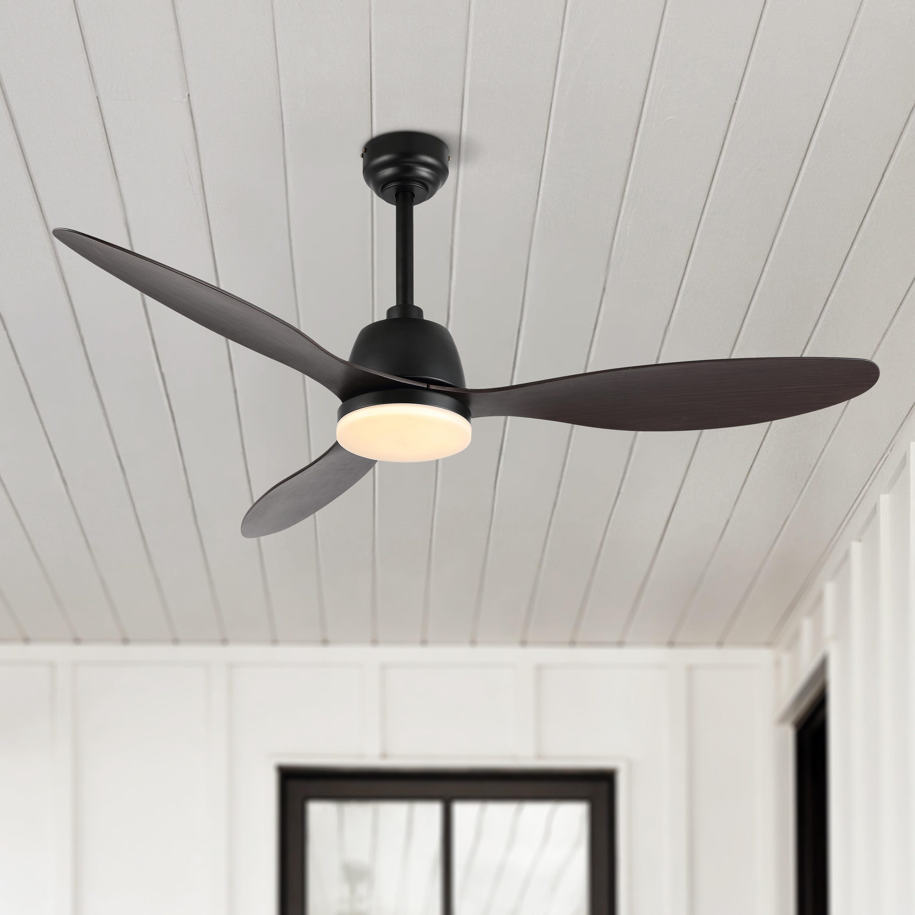 JONATHAN Y Audie 52" 1-Light Integrated LED Ceiling Fan, Black/Dark Brown, large
