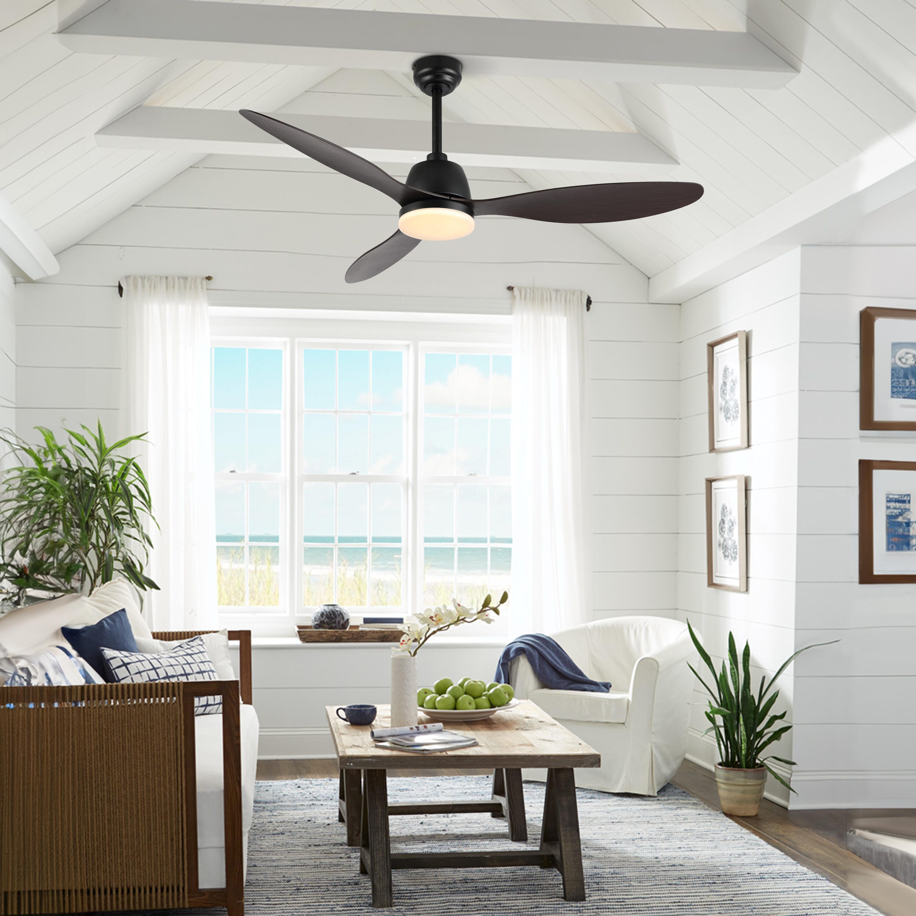 JONATHAN Y Audie 52" 1-Light Integrated LED Ceiling Fan, Black/Dark Brown, large