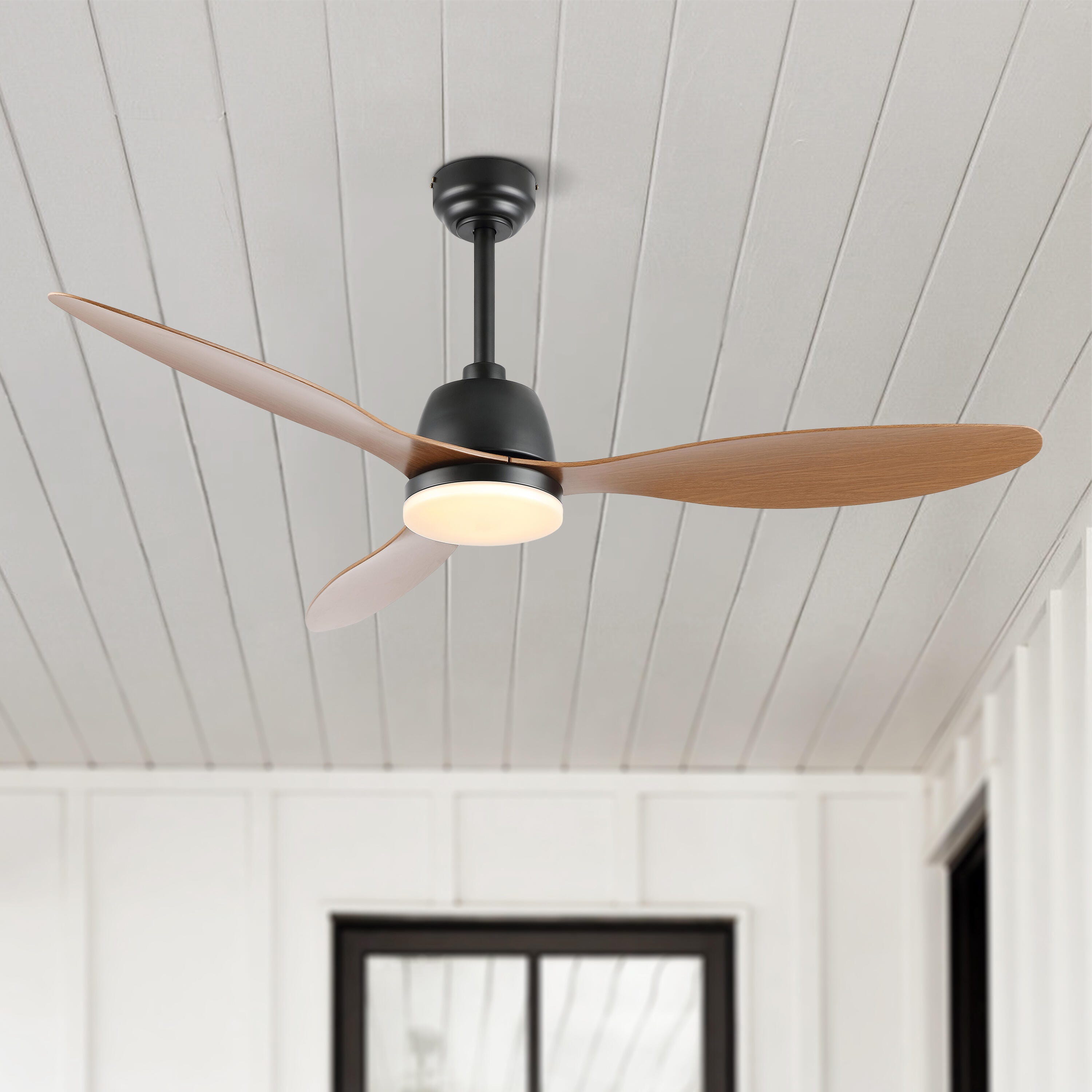 JONATHAN Y Audie 52" 1-Light Integrated LED Ceiling Fan, Black/Light Brown, large