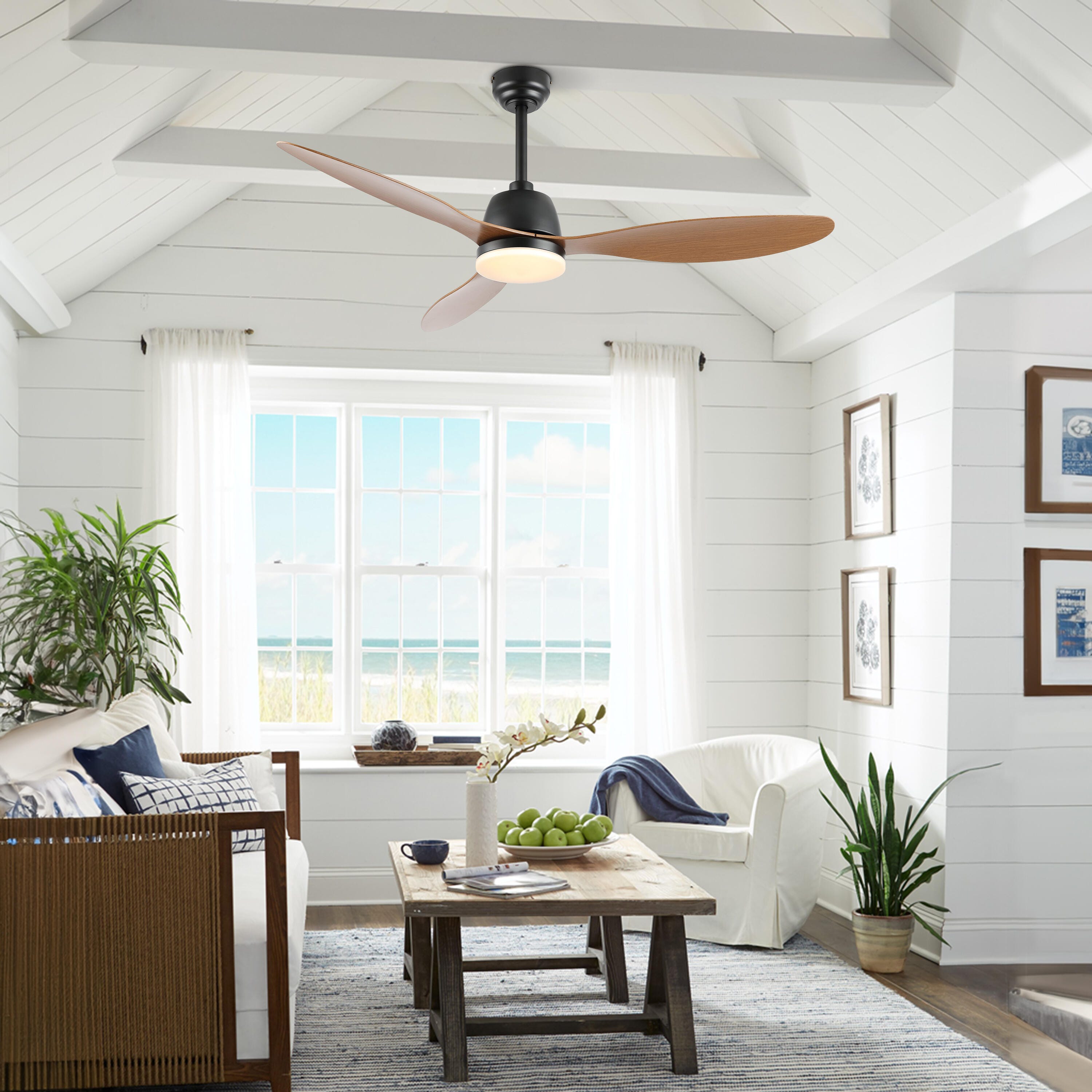 JONATHAN Y Audie 52" 1-Light Integrated LED Ceiling Fan, Black/Light Brown, large