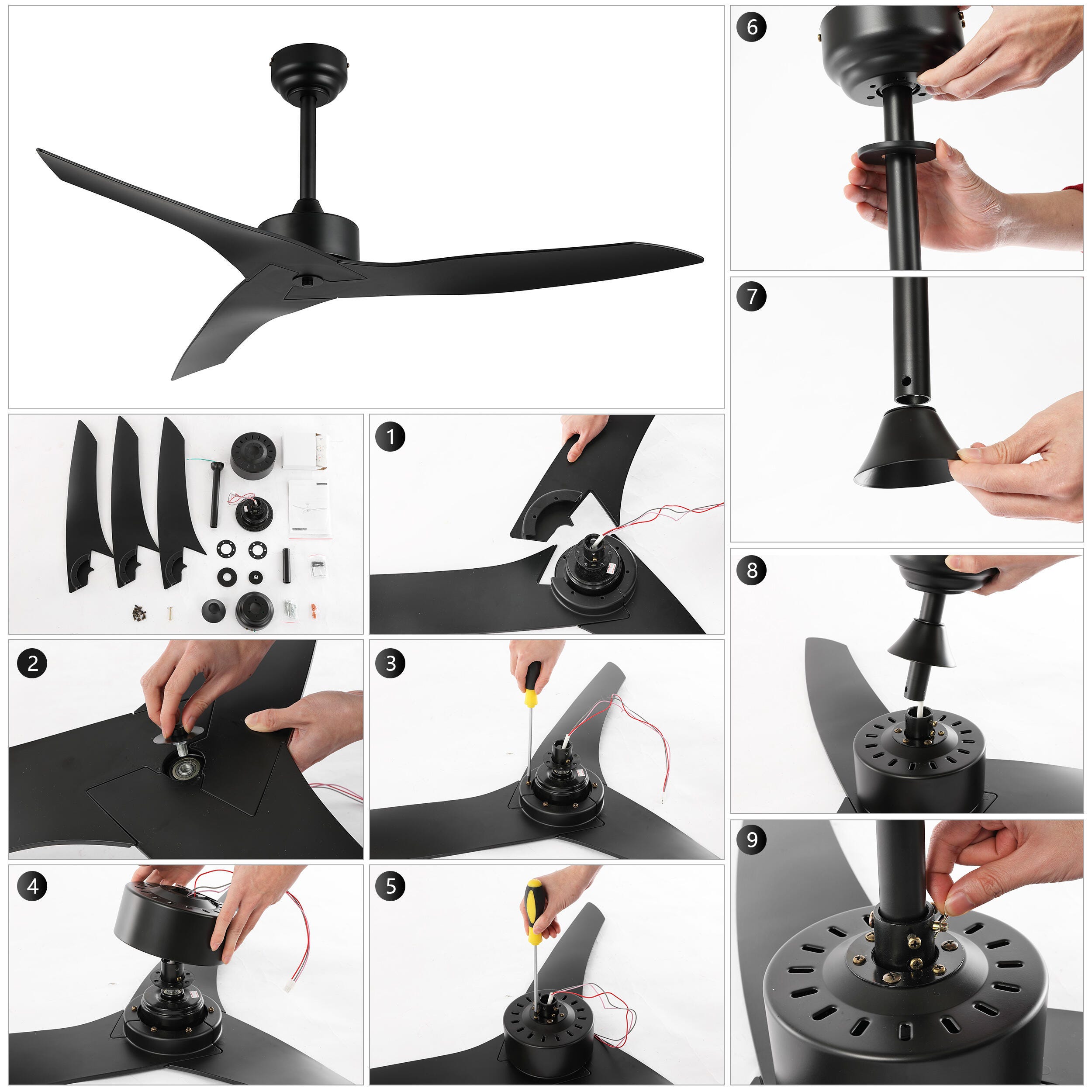 JONATHAN Y Aldrin 50" Razor Ceiling Fan, Black/Gray, large