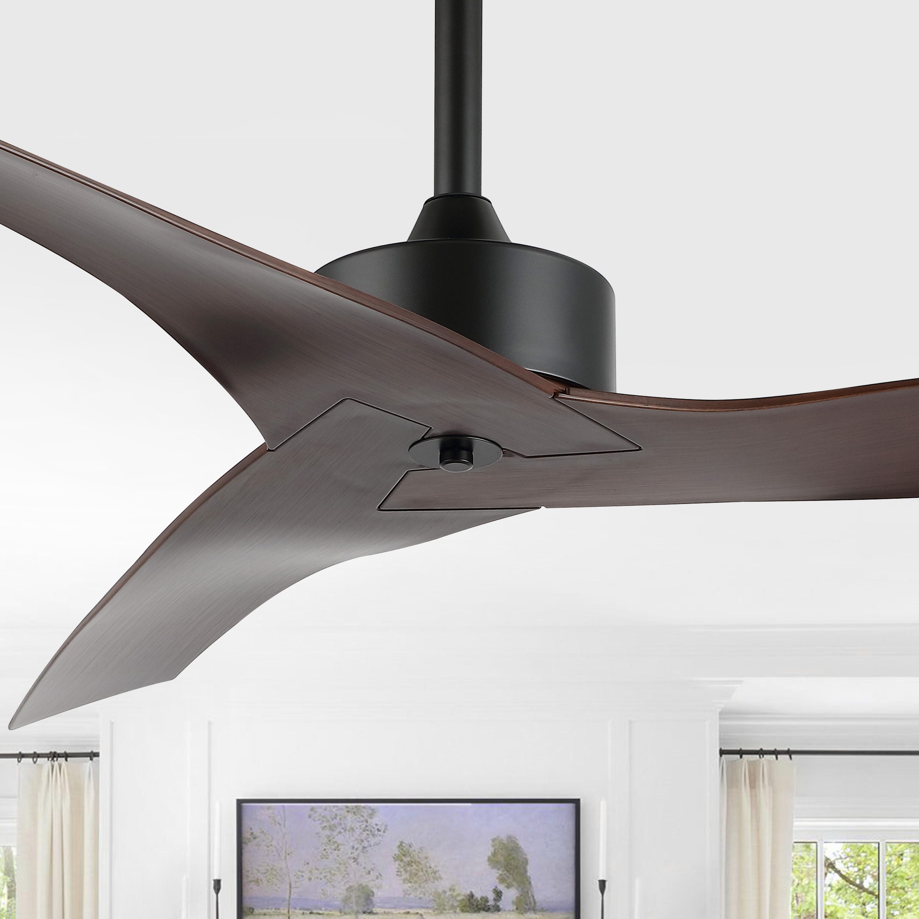 JONATHAN Y Aldrin 50" Razor Ceiling Fan, Black/Neutral Brown, rollover