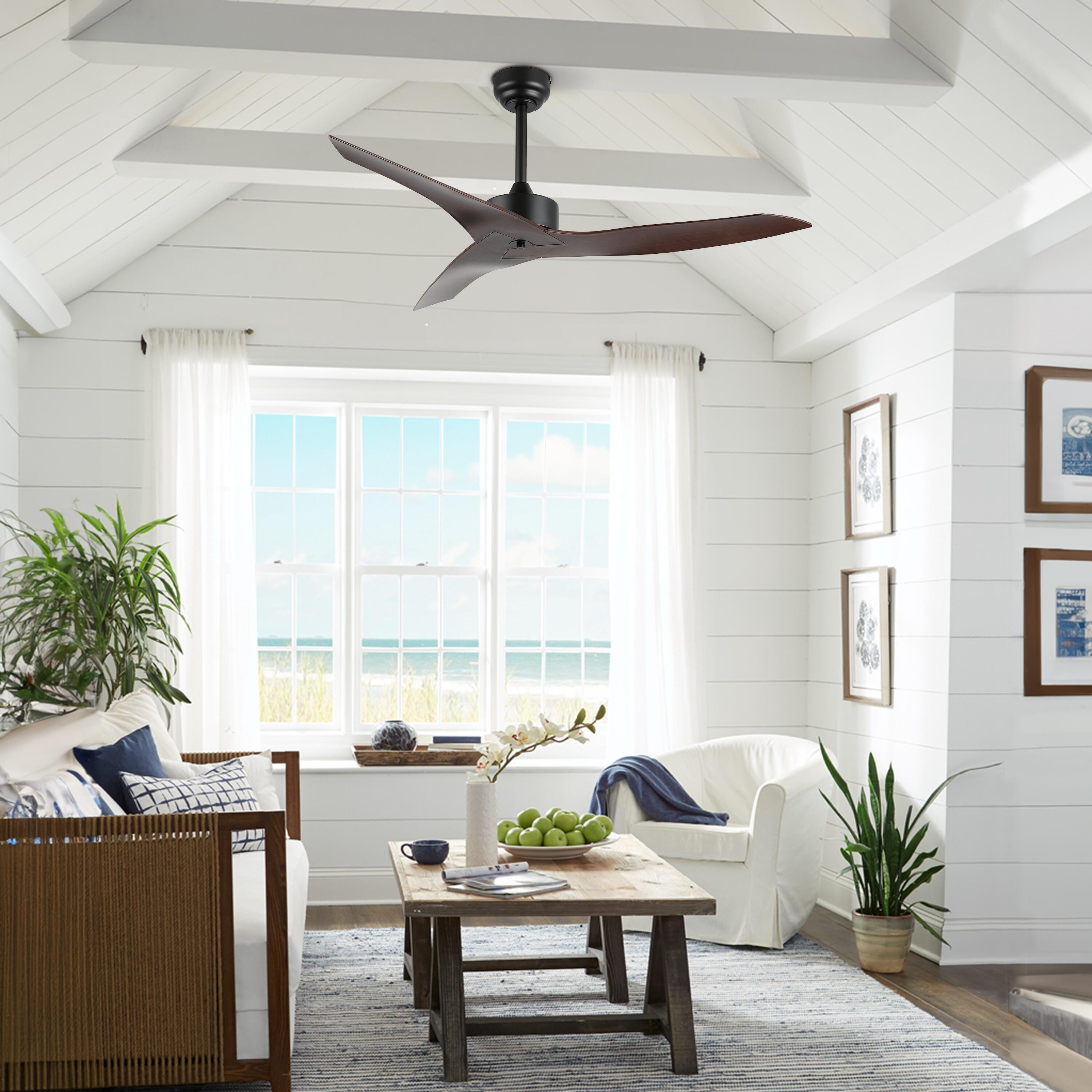 JONATHAN Y Aldrin 50" Razor Ceiling Fan, Black/Neutral Brown, large
