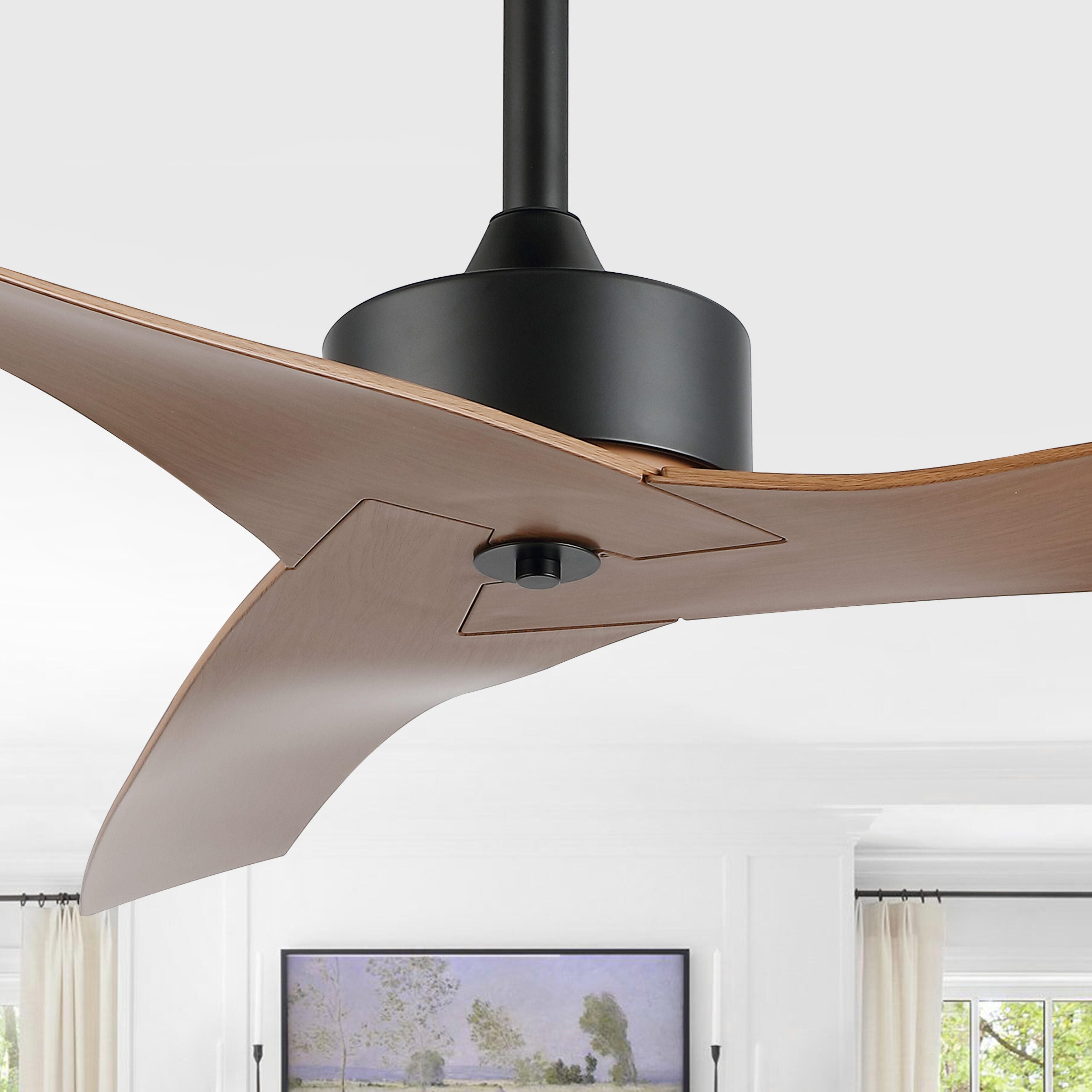 JONATHAN Y Aldrin 50" Razor Ceiling Fan, Black/Light Brown, rollover