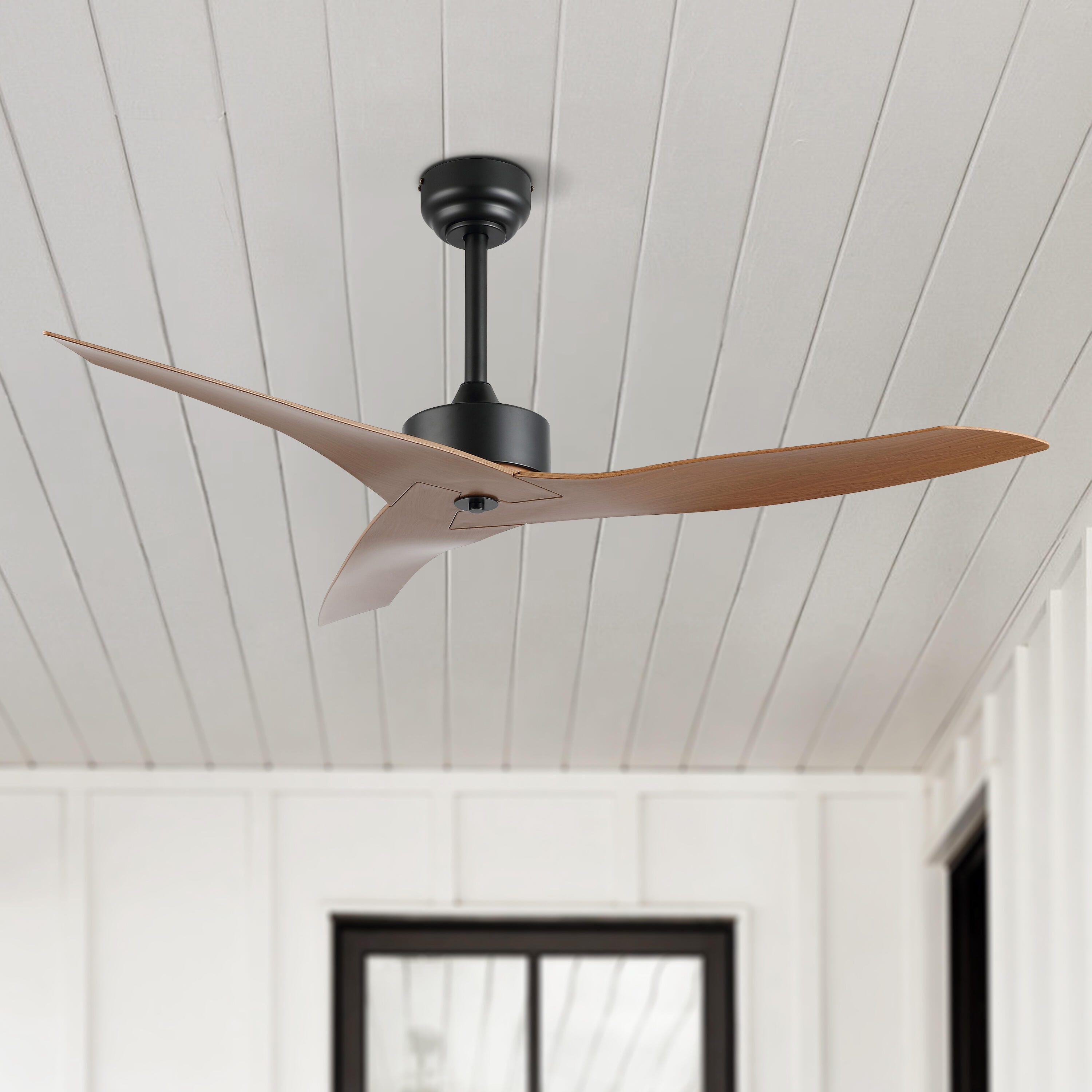 JONATHAN Y Aldrin 50" Razor Ceiling Fan, Black/Light Brown, large