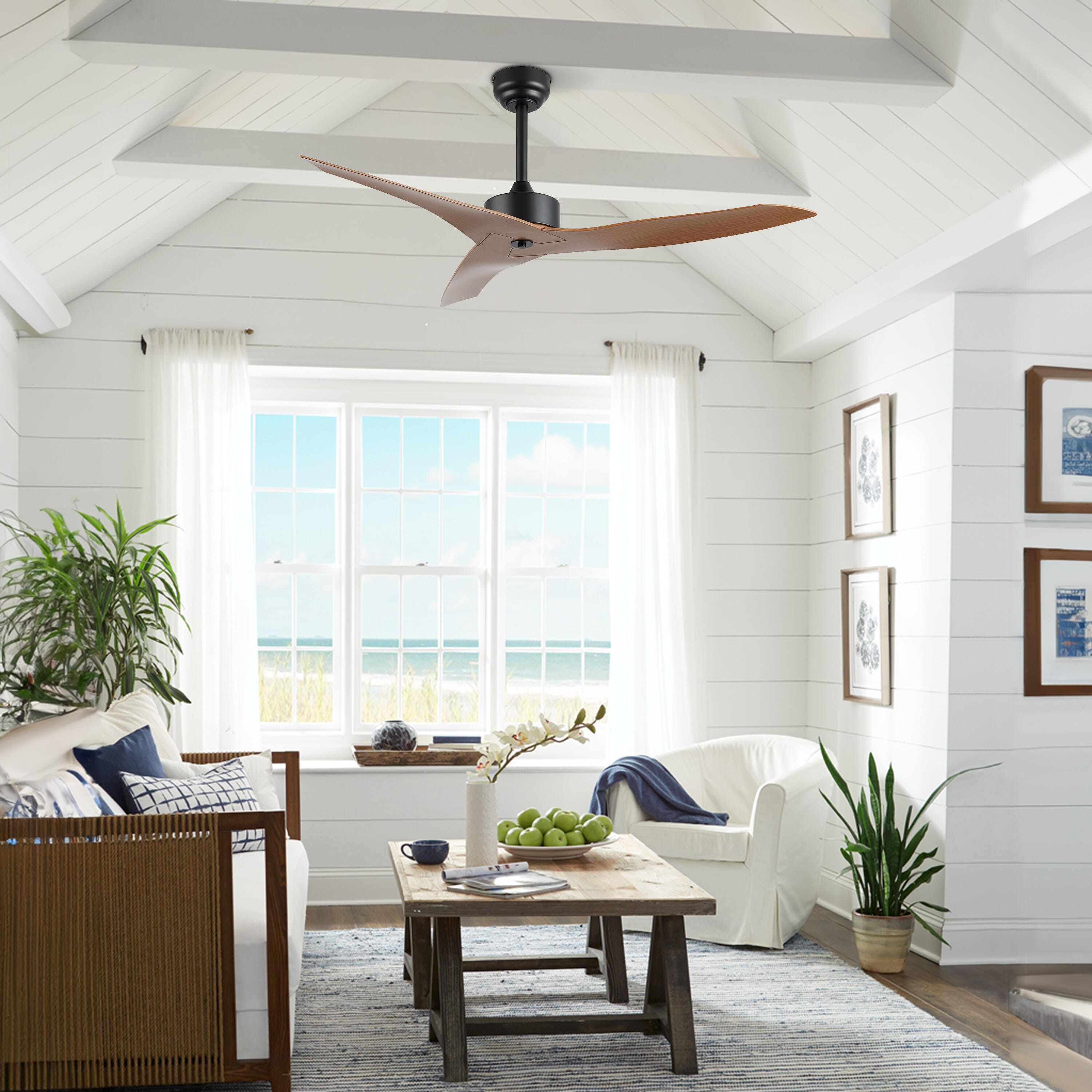 JONATHAN Y Aldrin 50" Razor Ceiling Fan, Black/Light Brown, large