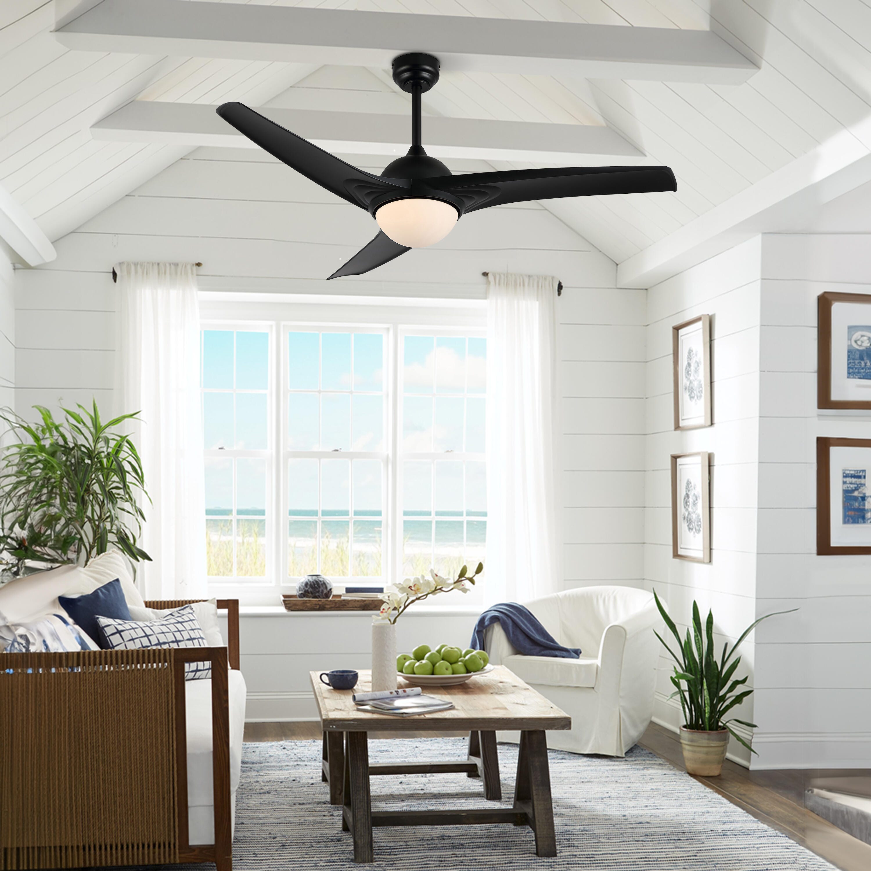 JONATHAN Y Sully 52" 1-Light Propeller Integrated LED Ceiling Fan, Black, large