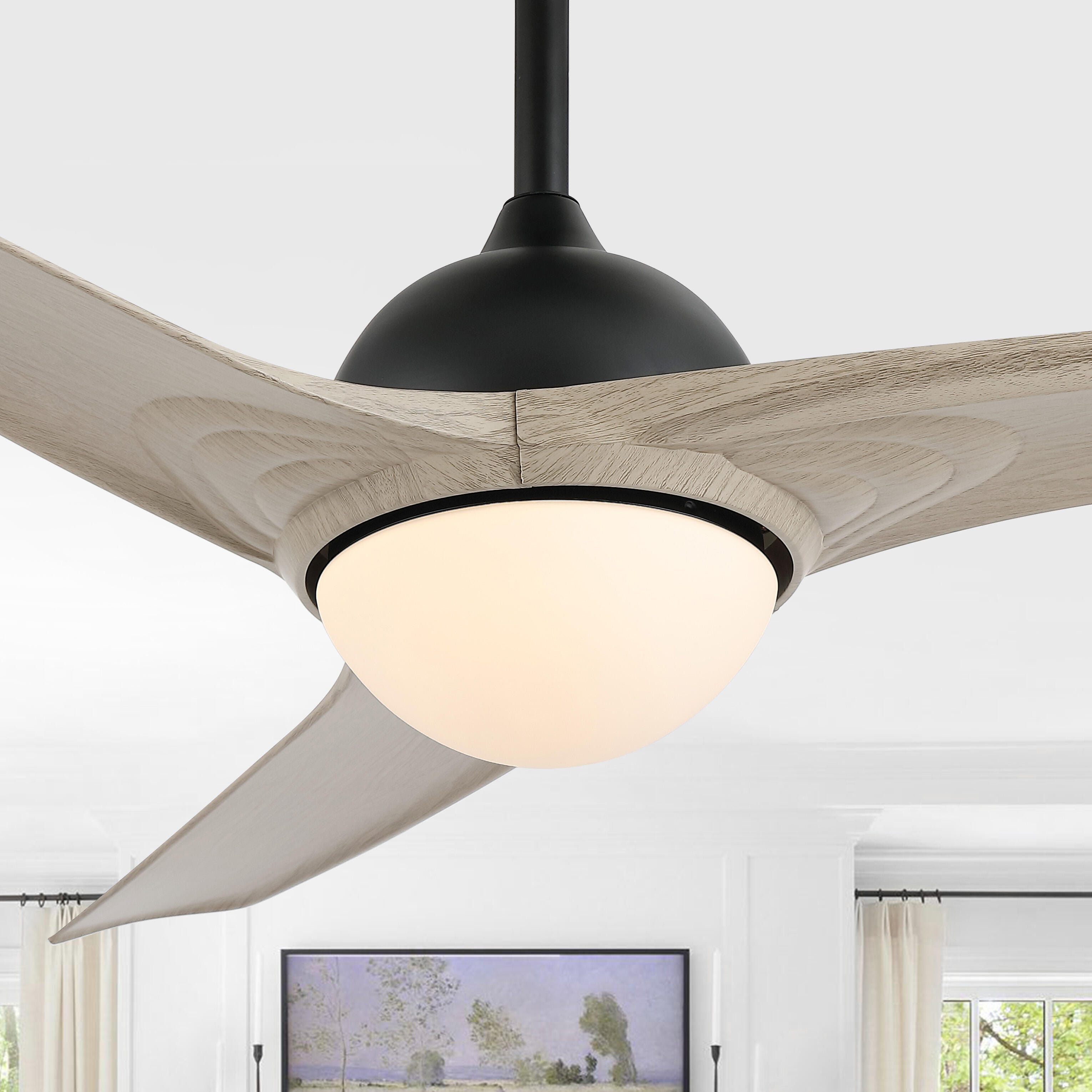 JONATHAN Y Sully 52" 1-Light Propeller Integrated LED Ceiling Fan, Black/Gray, rollover