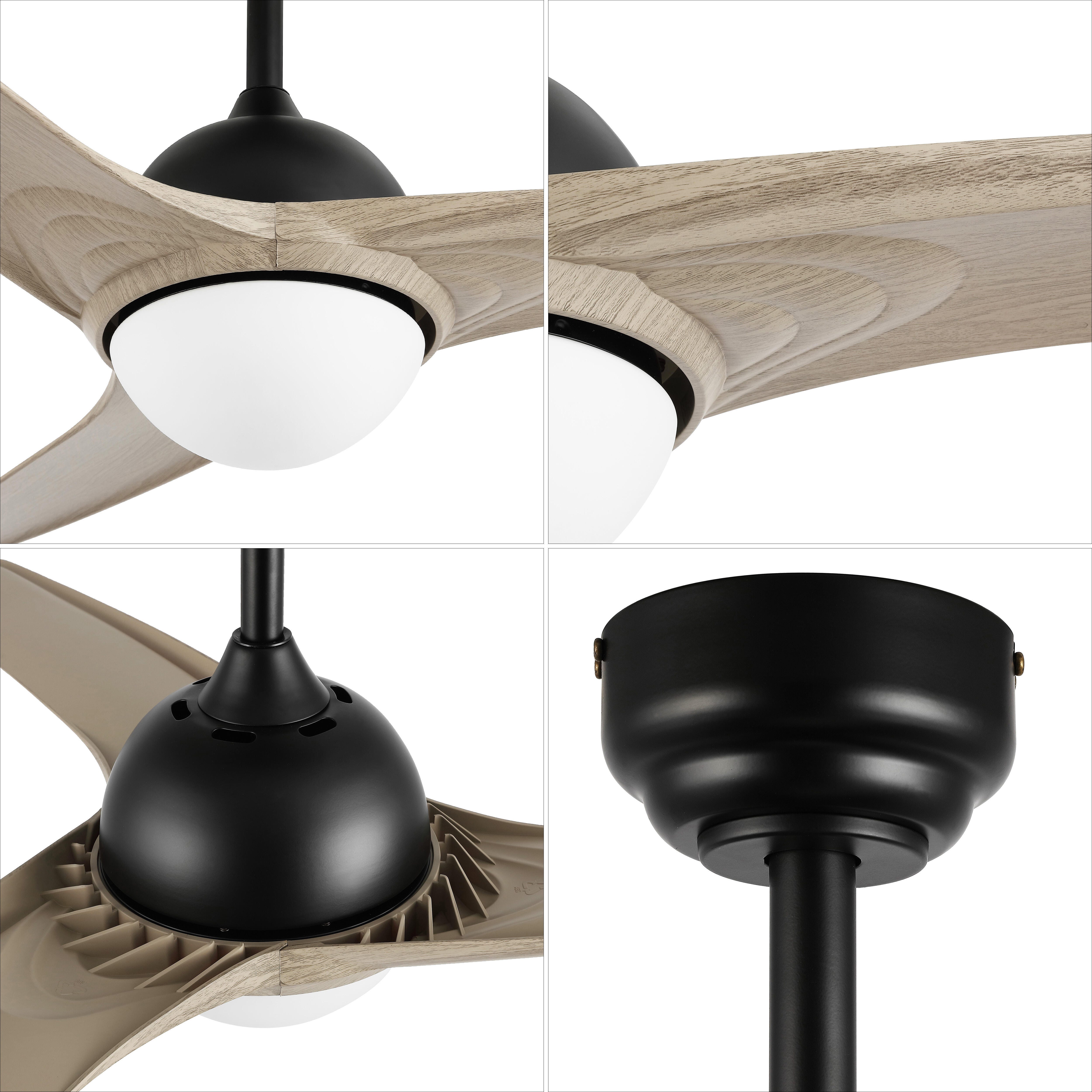 JONATHAN Y Sully 52" 1-Light Propeller Integrated LED Ceiling Fan, Black/Gray, large