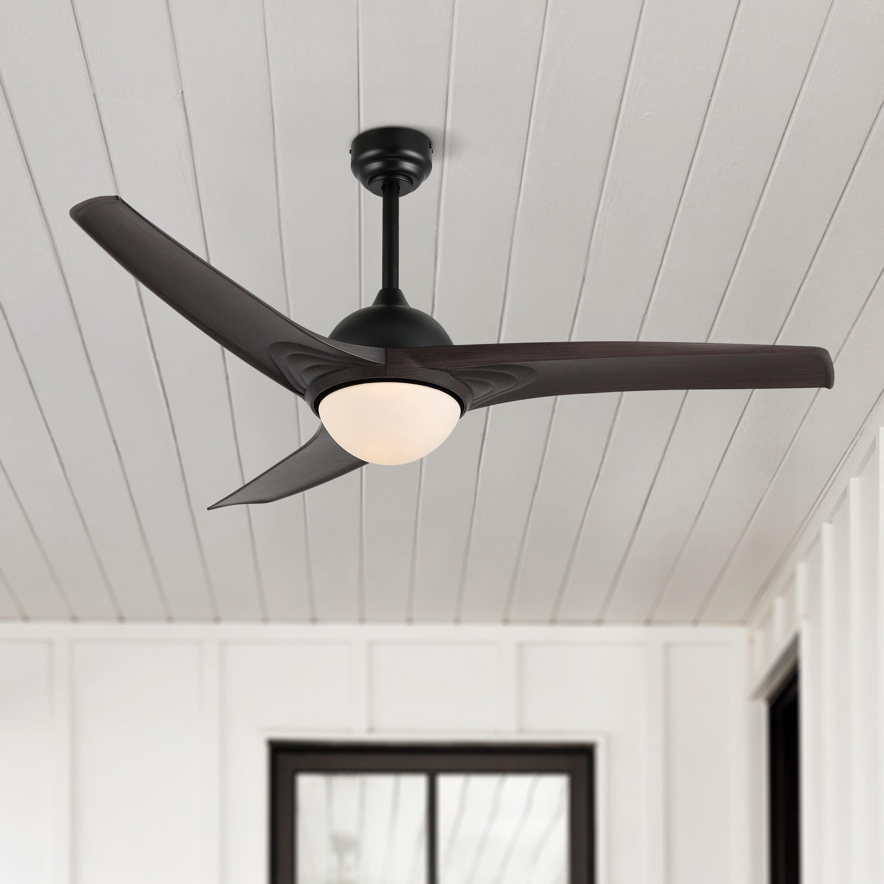 JONATHAN Y Sully 52" 1-Light Propeller Integrated LED Ceiling Fan, Black/Dark Brown, large