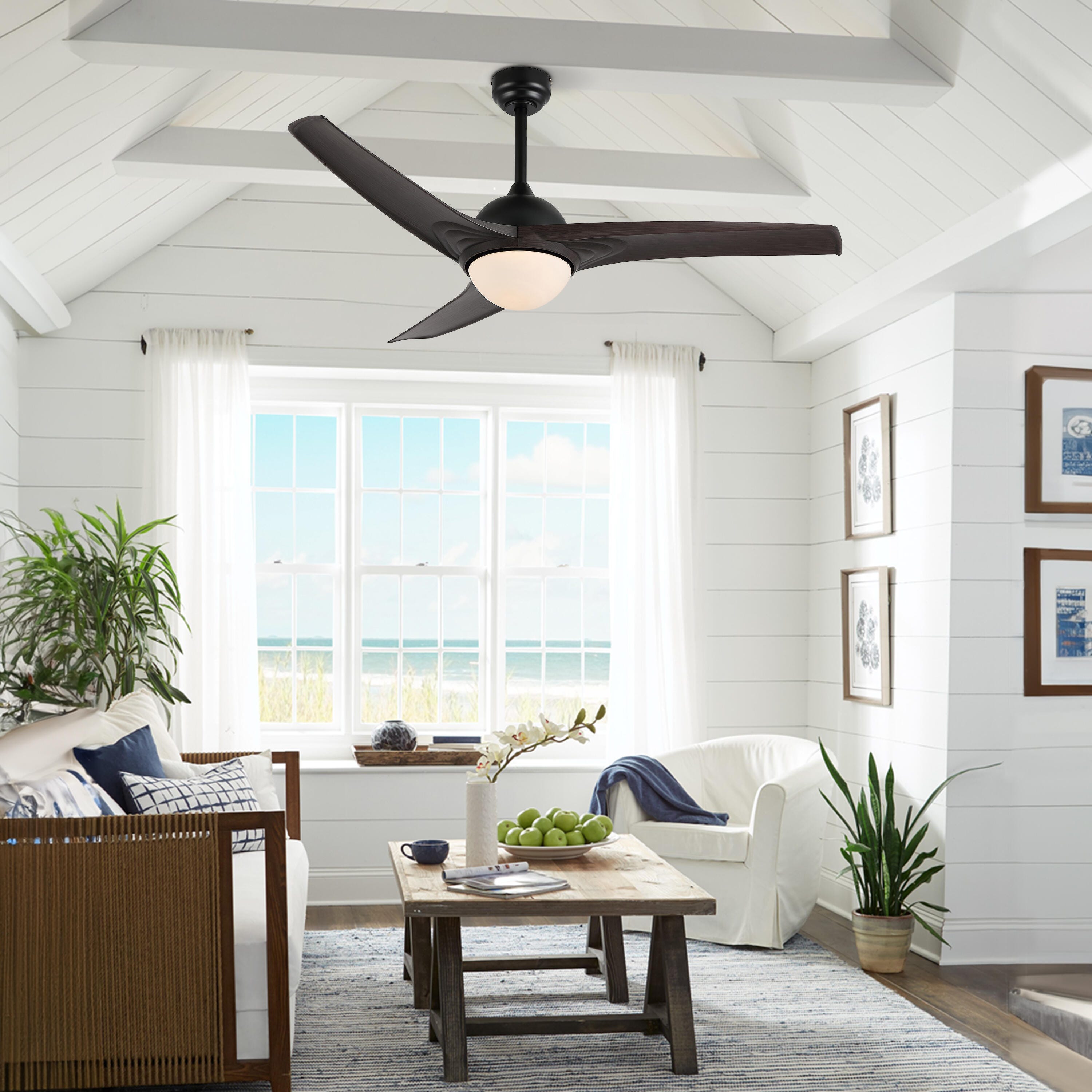 JONATHAN Y Sully 52" 1-Light Propeller Integrated LED Ceiling Fan, Black/Dark Brown, large