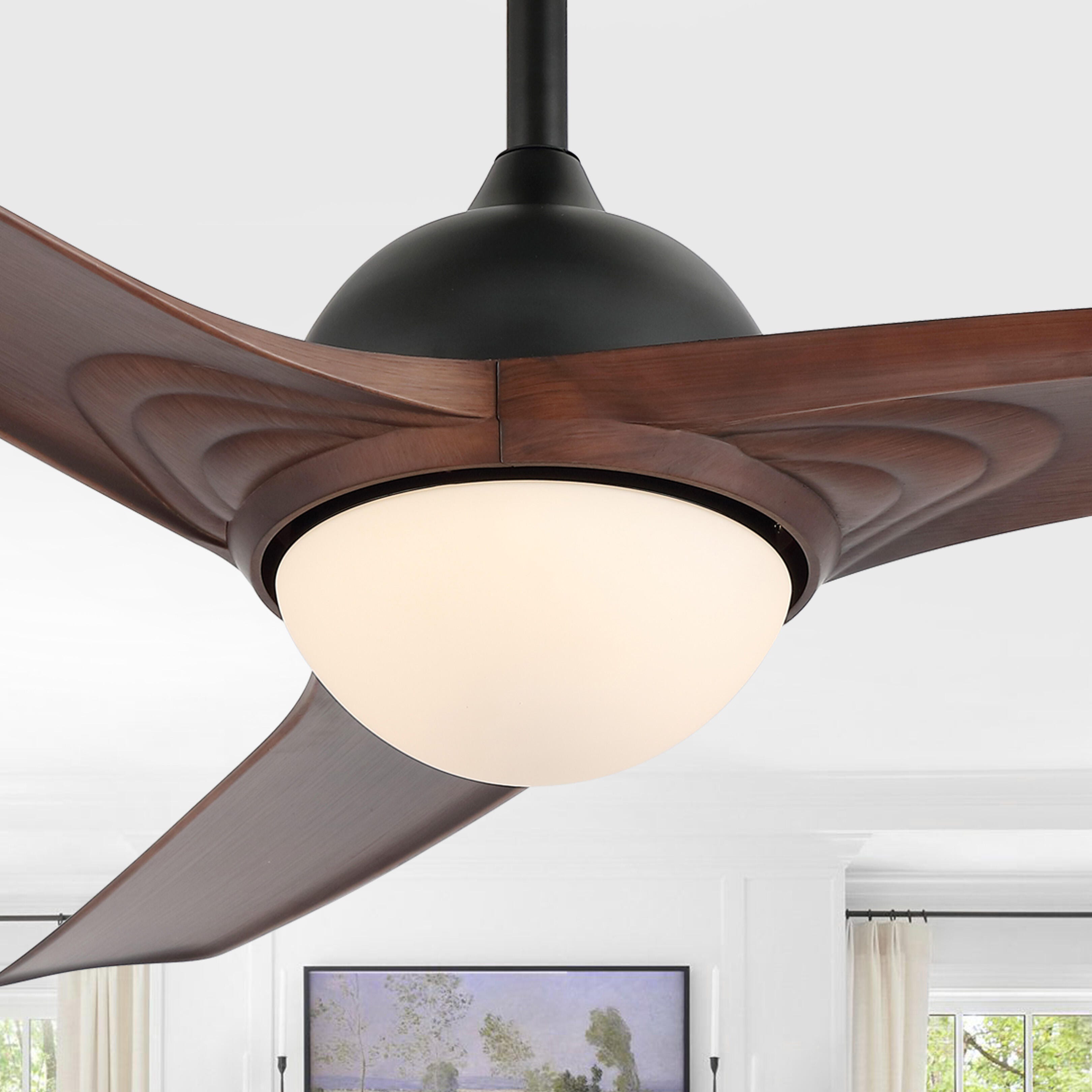 JONATHAN Y Sully 52" 1-Light Propeller Integrated LED Ceiling Fan, Black/Neutral Brown, large