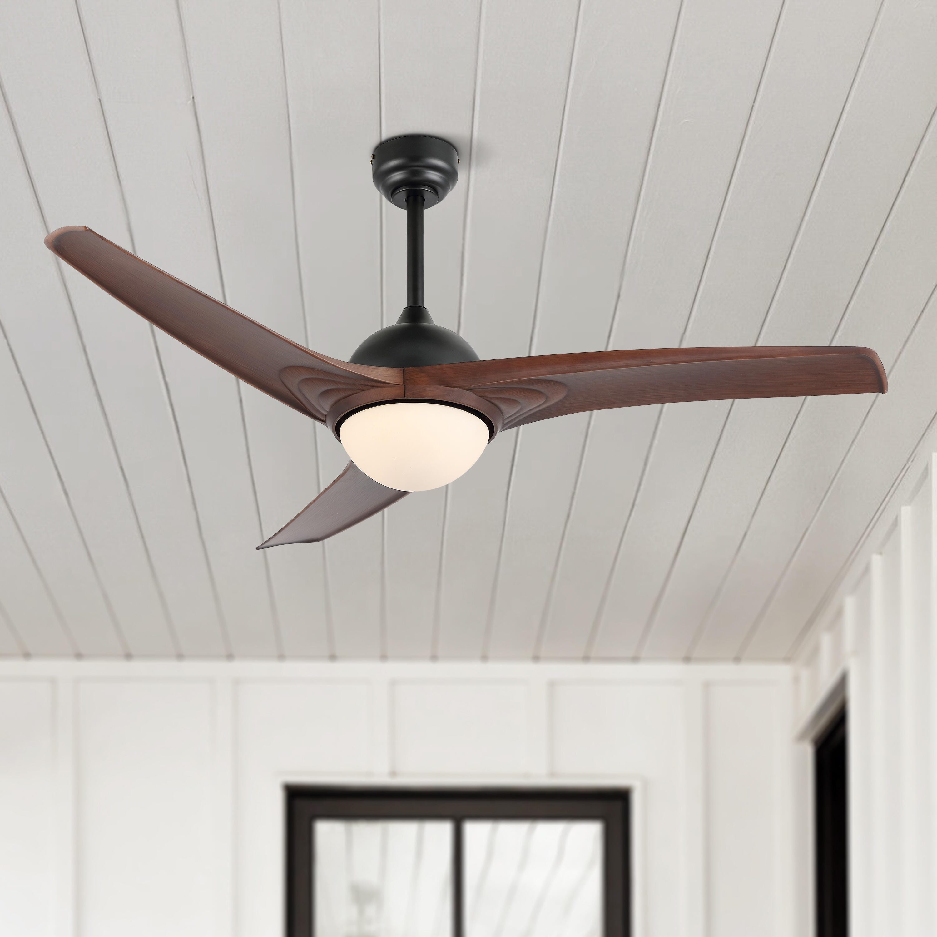 JONATHAN Y Sully 52" 1-Light Propeller Integrated LED Ceiling Fan, Black/Neutral Brown, large