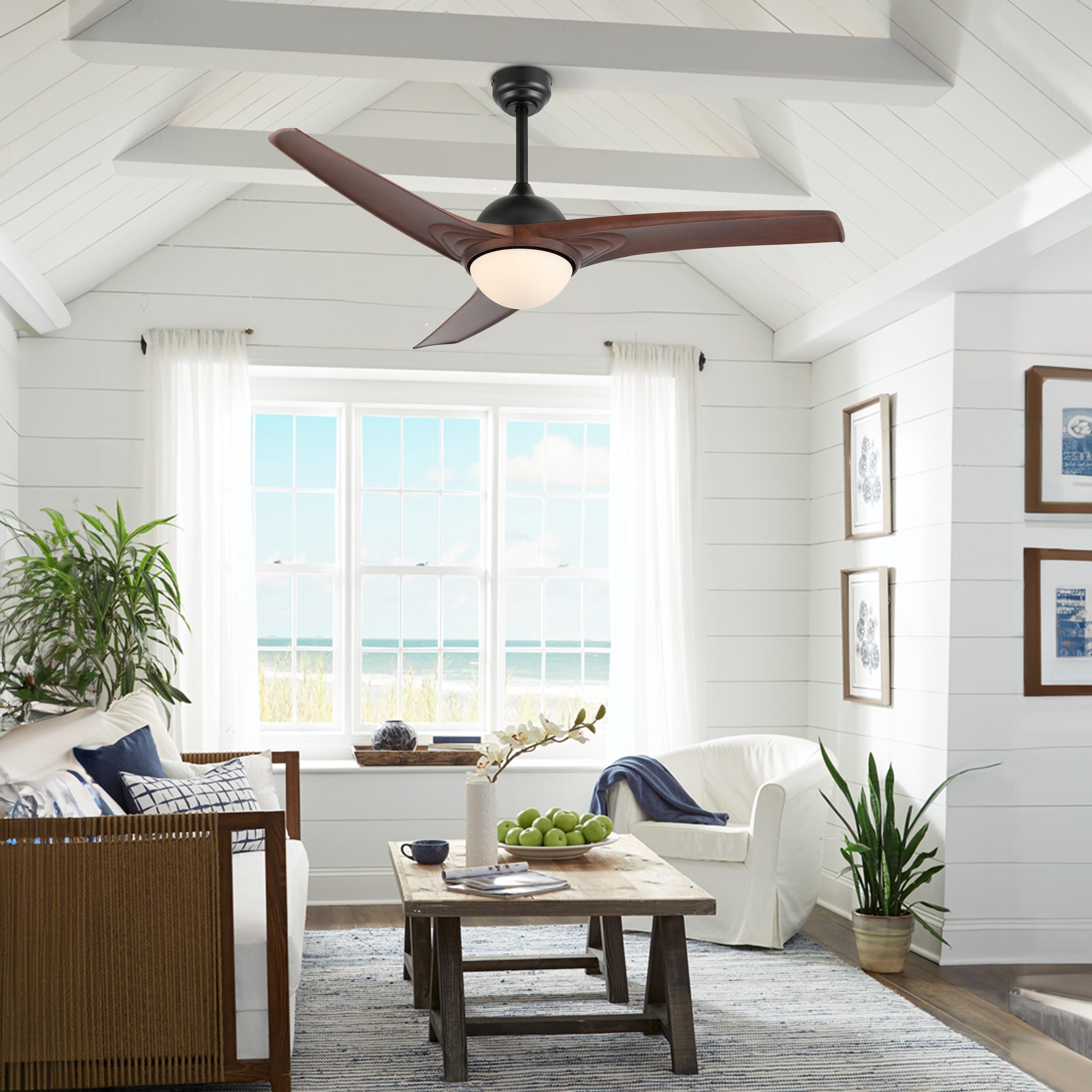 JONATHAN Y Sully 52" 1-Light Propeller Integrated LED Ceiling Fan, Black/Neutral Brown, large