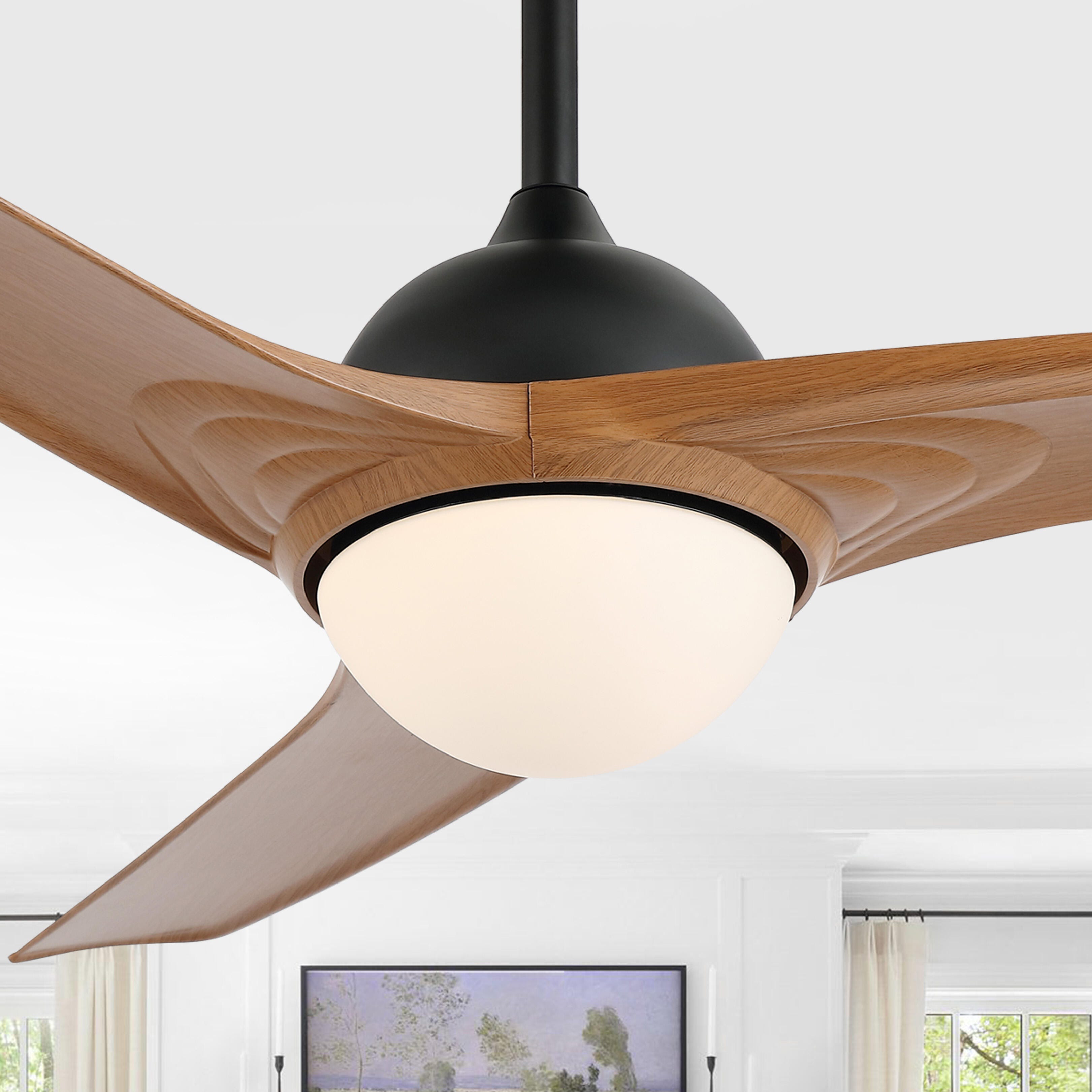 JONATHAN Y Sully 52" 1-Light Propeller Integrated LED Ceiling Fan, Black/Light Brown, rollover