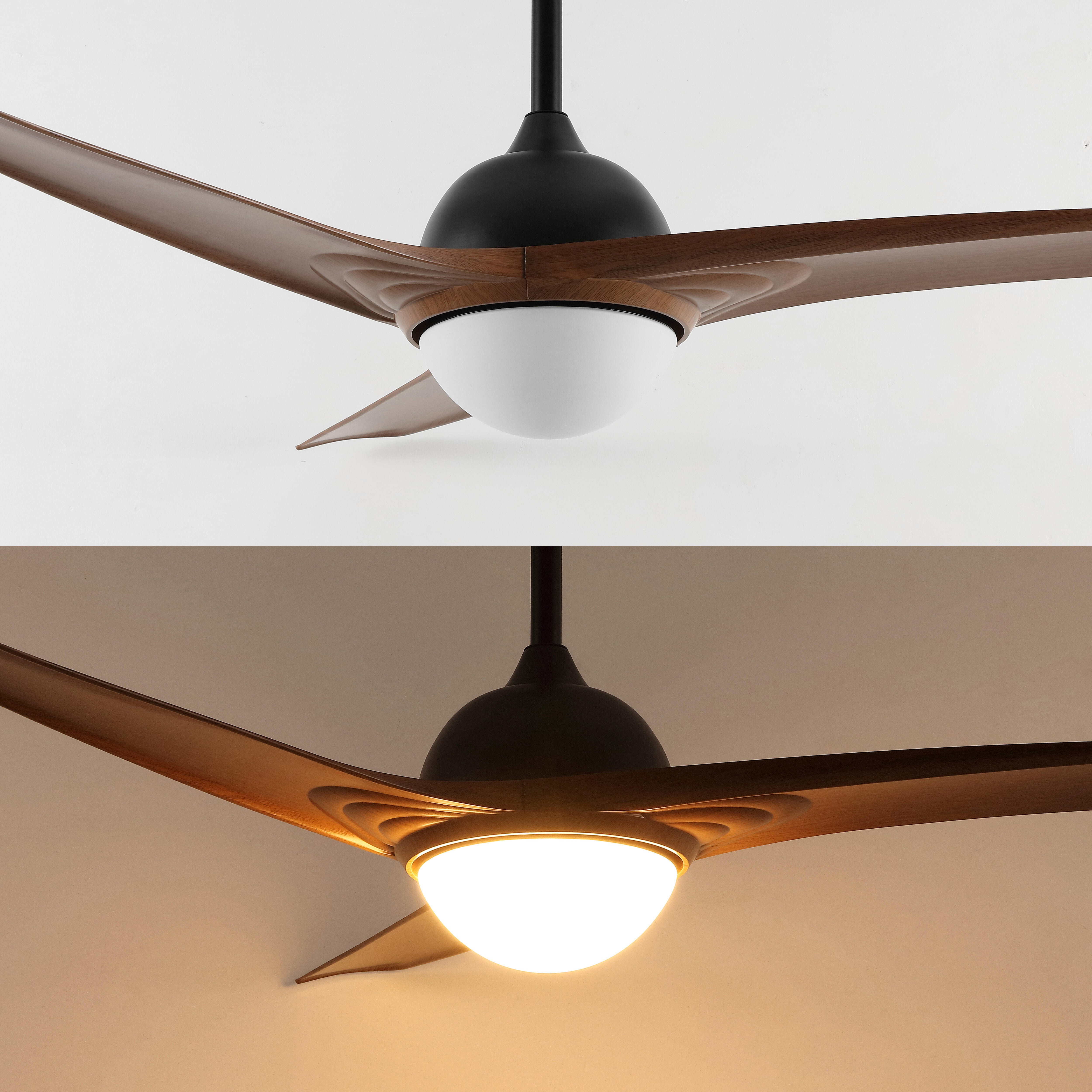 JONATHAN Y Sully 52" 1-Light Propeller Integrated LED Ceiling Fan, Black/Light Brown, large