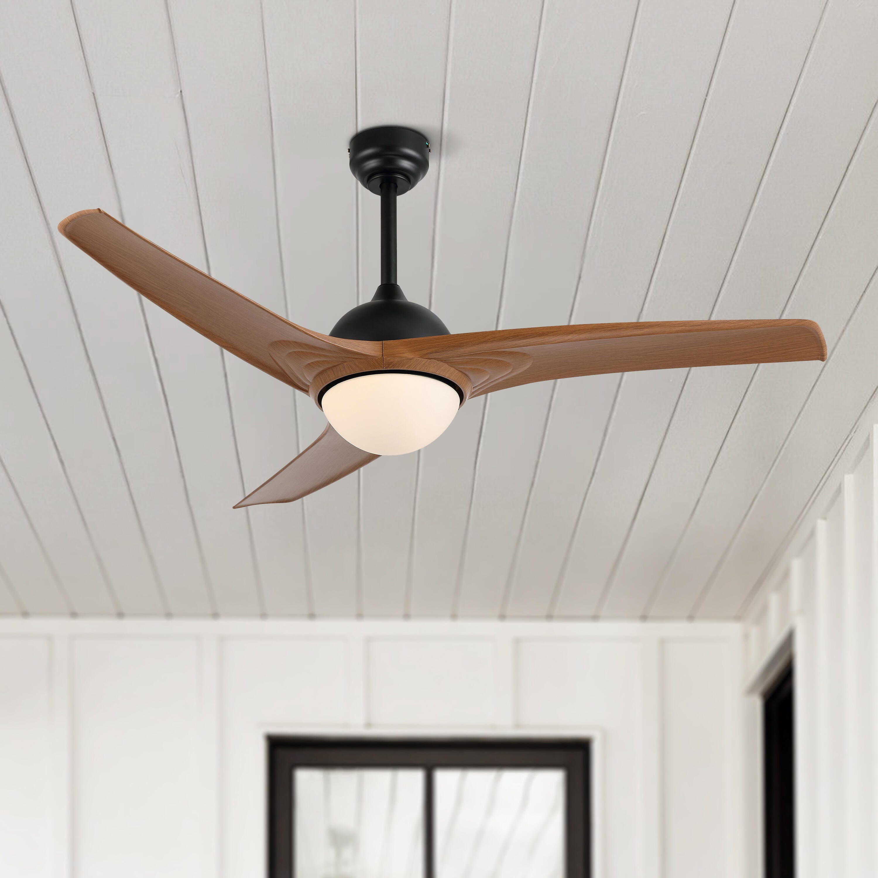 JONATHAN Y Sully 52" 1-Light Propeller Integrated LED Ceiling Fan, Black/Light Brown, large