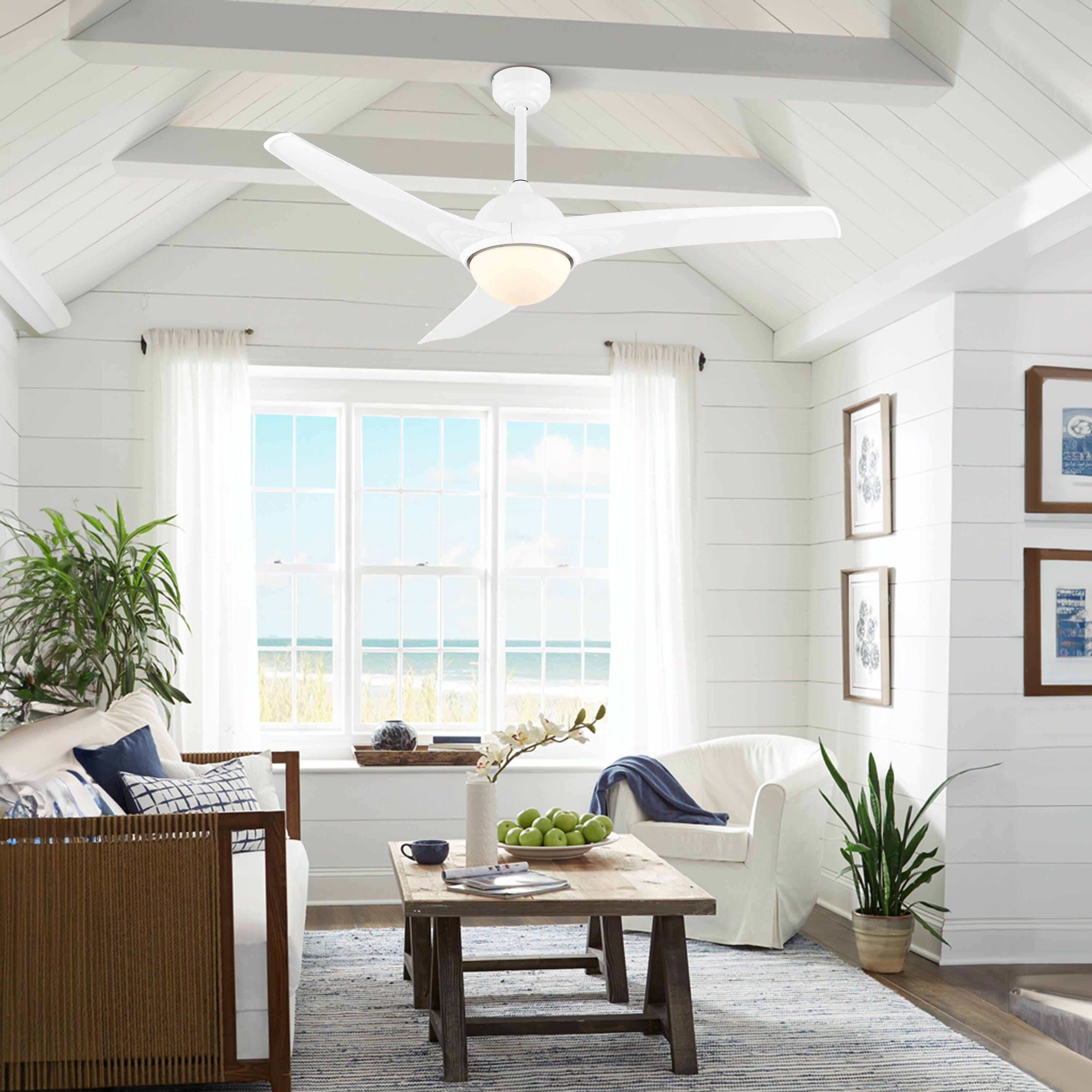 JONATHAN Y Sully 52" 1-Light Propeller Integrated LED Ceiling Fan, White, large