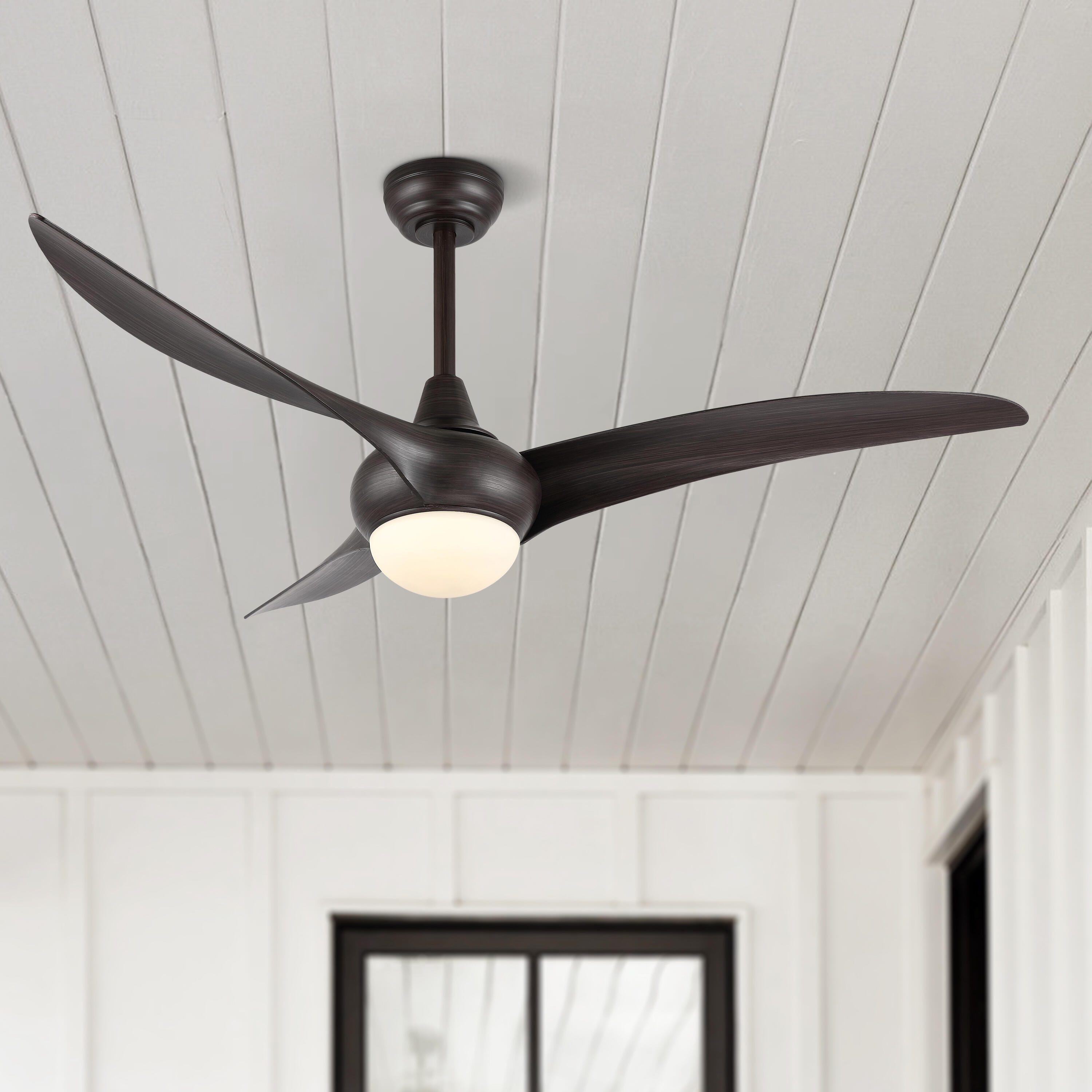 JONATHAN Y Aviator 52" 1-Light Retro Swirl Integrated LED Ceiling Fan, Dark Brown, large