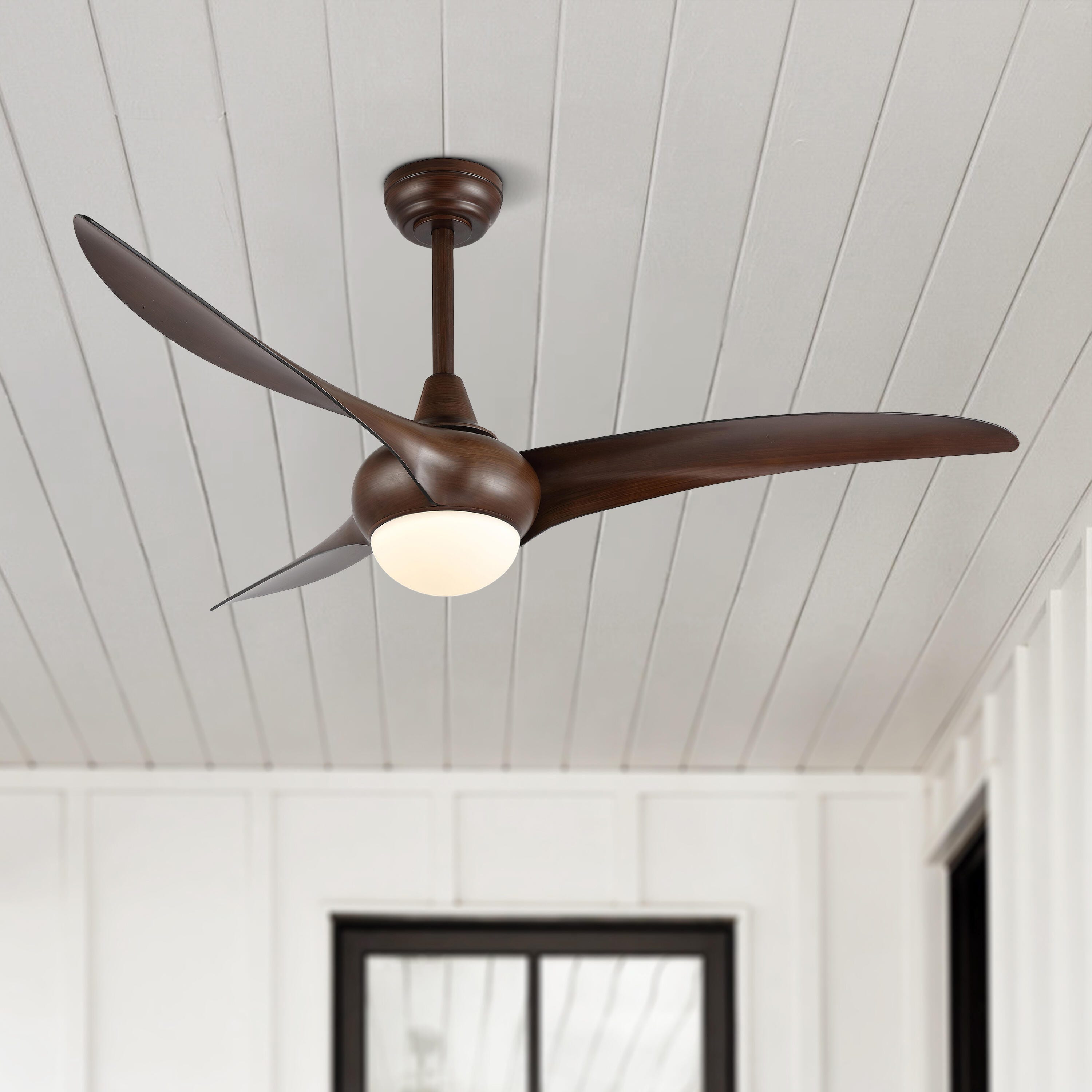 JONATHAN Y Aviator 52" 1-Light Retro Swirl Integrated LED Ceiling Fan, Neutral Brown, large