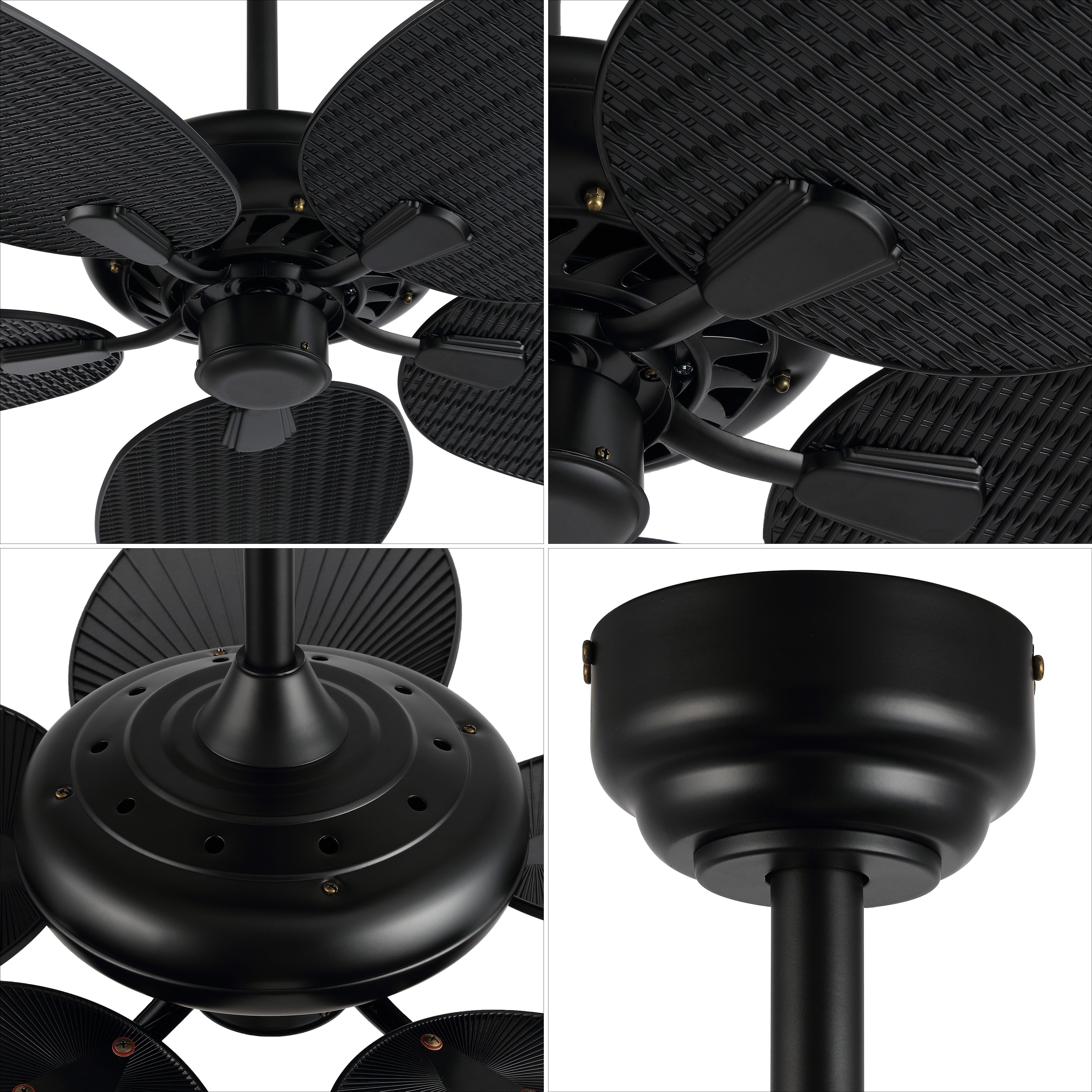 JONATHAN Y Raffles 52" Palm Blade Ceiling Fan, Black, large
