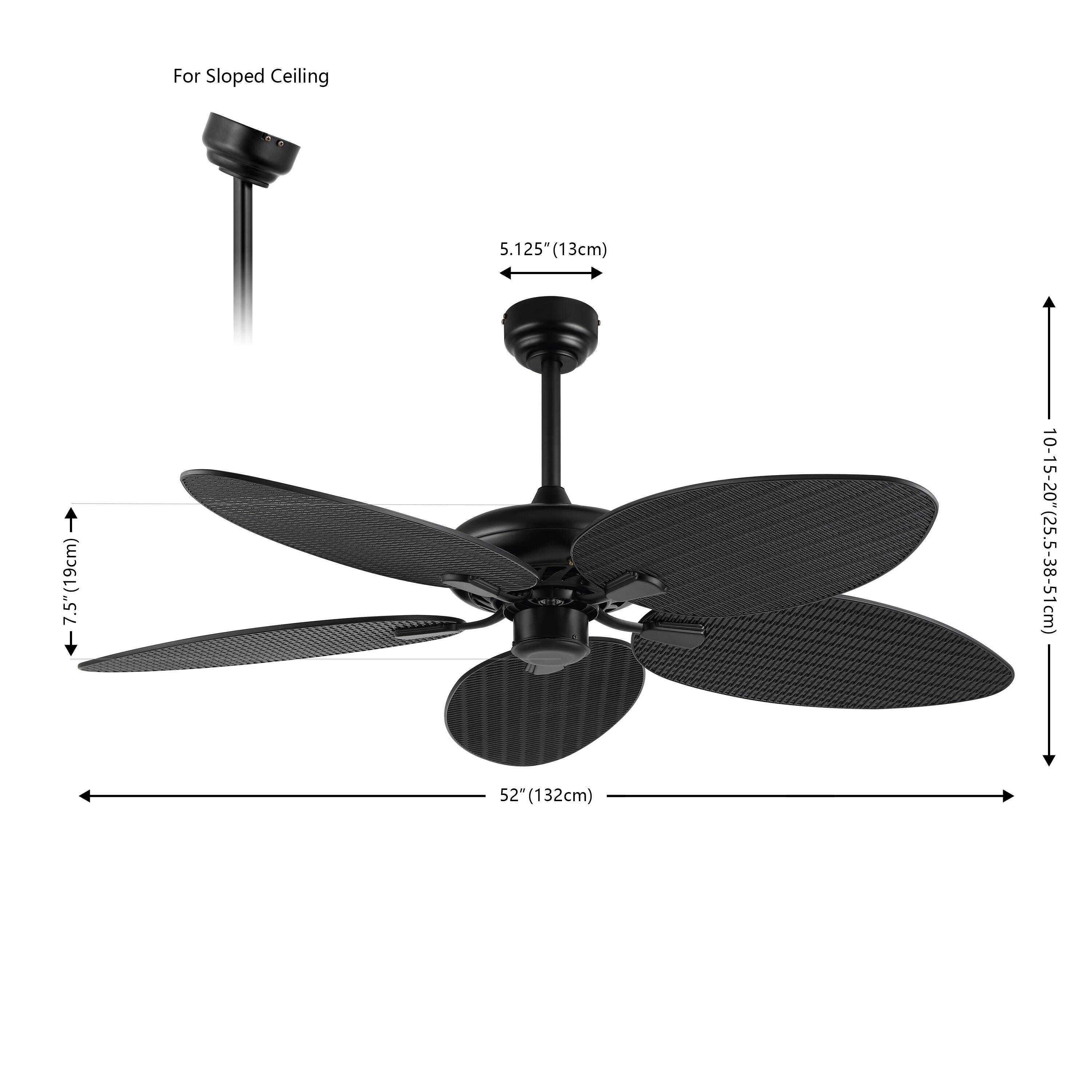 JONATHAN Y Raffles 52" Palm Blade Ceiling Fan, Black, large