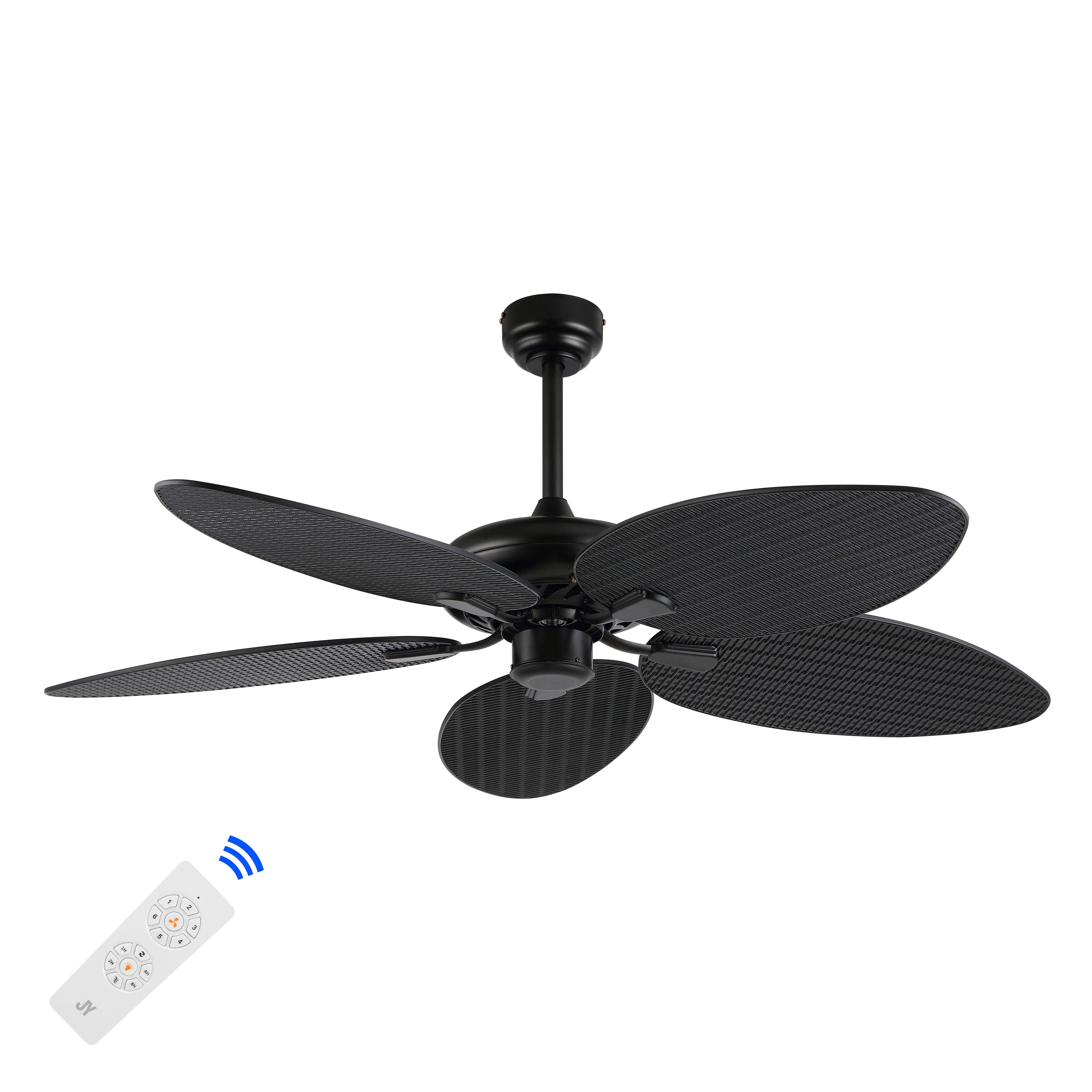 JONATHAN Y Raffles 52" Palm Blade Ceiling Fan, Black, large