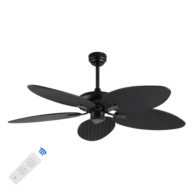 Jonathan Y Raffles 52" Palm Blade Ceiling Fan, Black