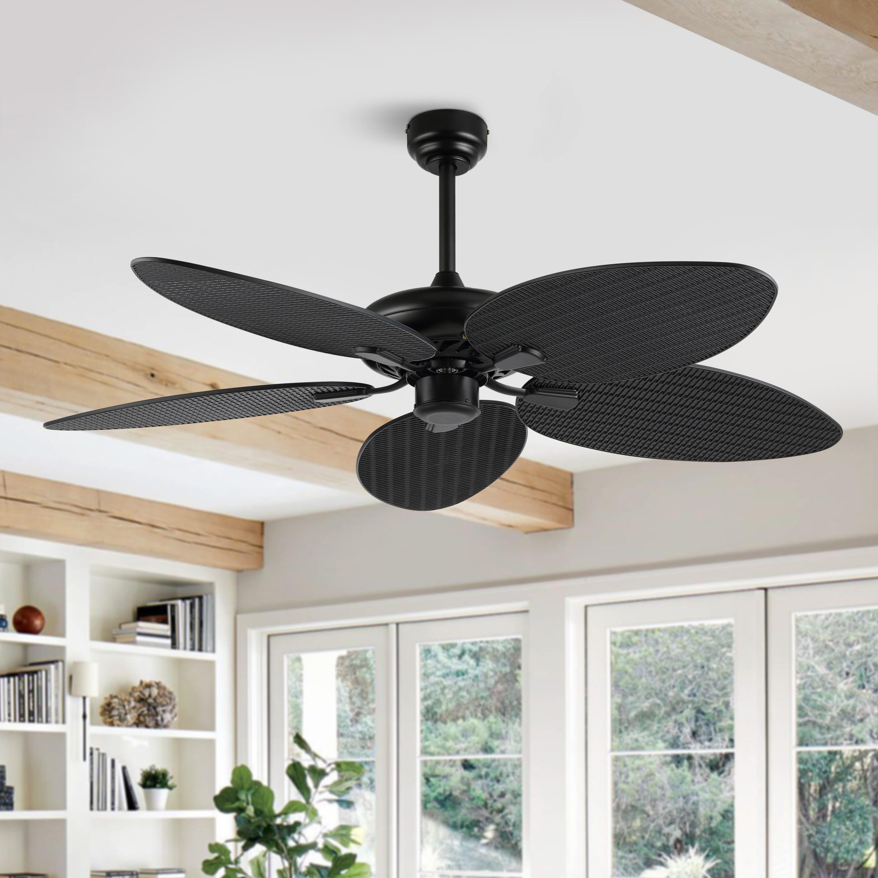 JONATHAN Y Raffles 52" Palm Blade Ceiling Fan, Black, large