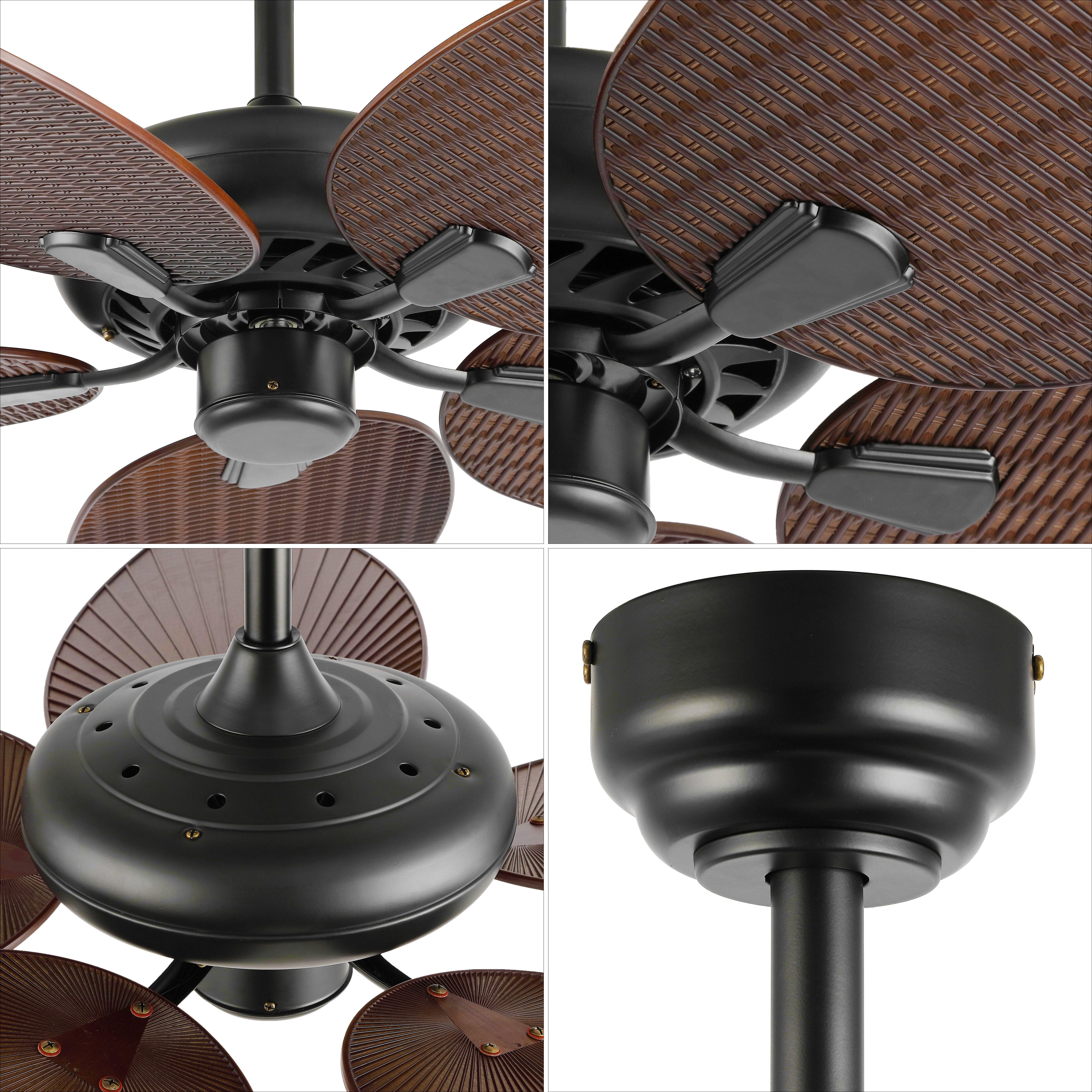 JONATHAN Y Raffles 52" Palm Blade Ceiling Fan, Black/Neutral Brown, large