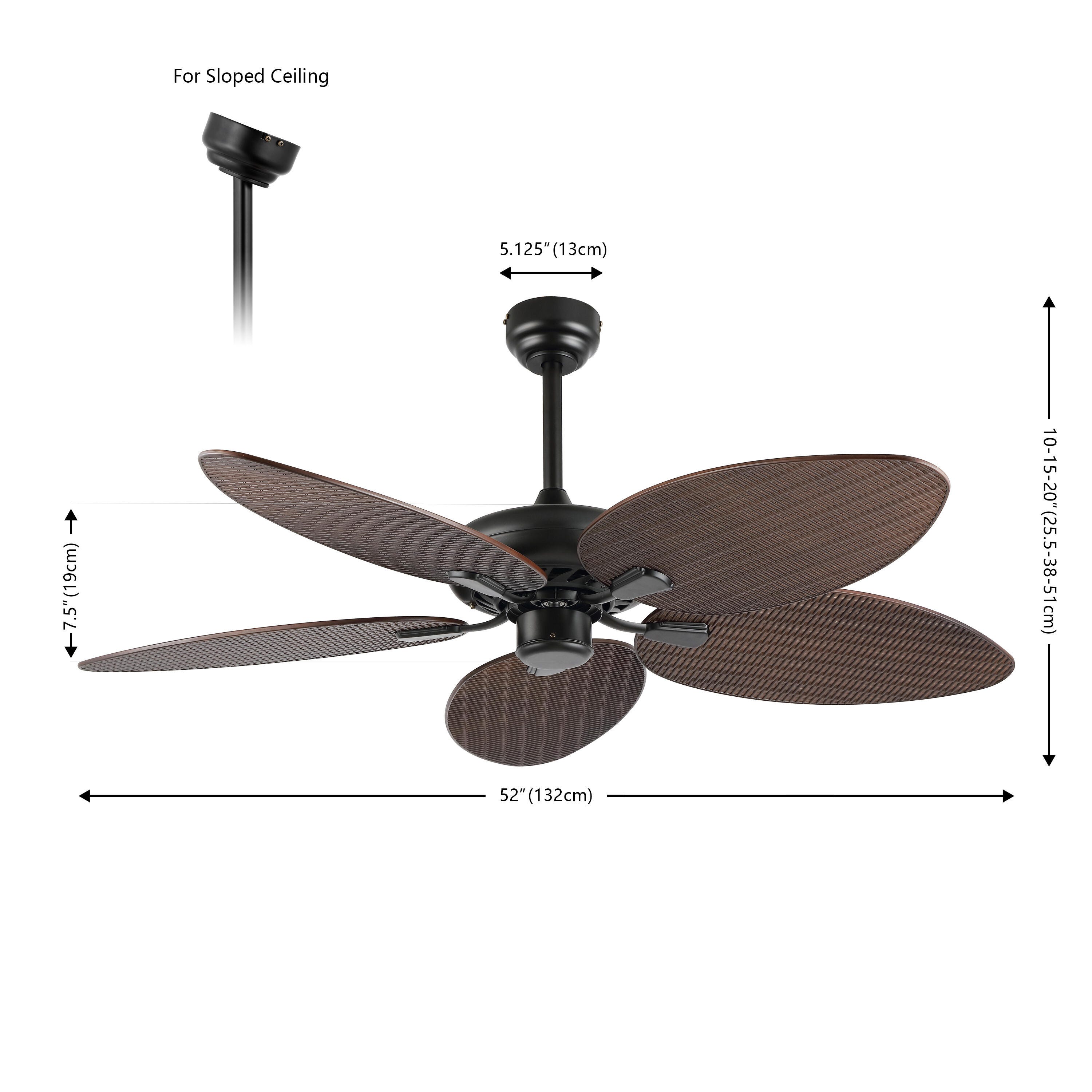 JONATHAN Y Raffles 52" Palm Blade Ceiling Fan, Black/Neutral Brown, large